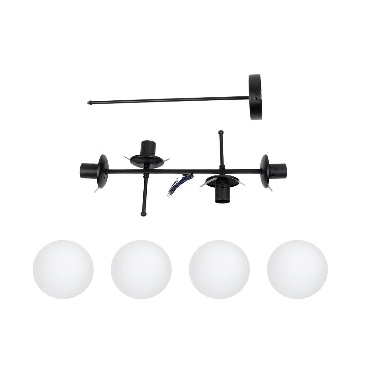 GloboStar® GLOBUS 203-0104 Μοντέρνο Φωτιστικό Οροφής Μπάλα Πολύφωτο 4 x E27 IP20 Μαύρο Μέταλλο με Λευκό Γυαλί - Μ70 x Π34 x Υ15cm - ledmania.gr