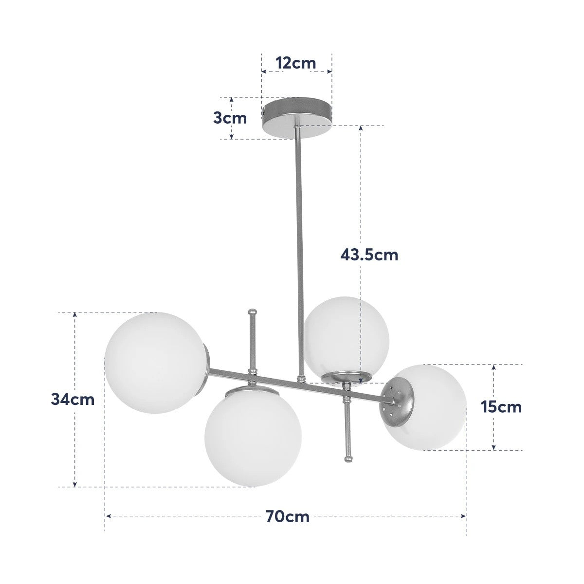 GloboStar® GLOBUS 203-0105 Μοντέρνο Φωτιστικό Οροφής Μπάλα Πολύφωτο 4 x E27 IP20 Χρυσό Μέταλλο με Λευκό Γυαλί - Μ70 x Π15 x Υ34cm - ledmania.gr