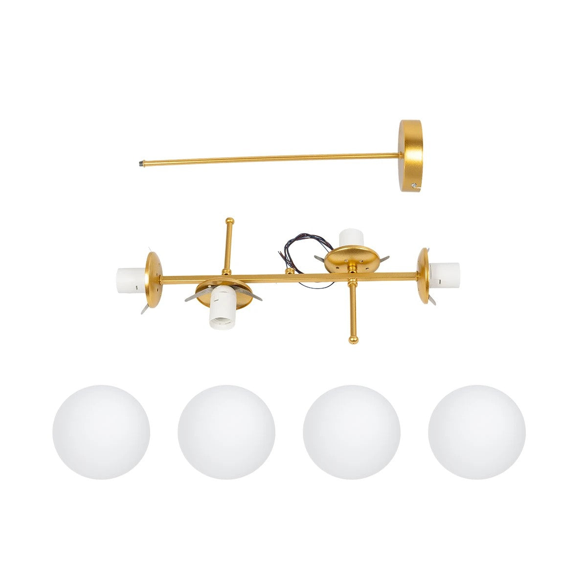 GloboStar® GLOBUS 203-0105 Μοντέρνο Φωτιστικό Οροφής Μπάλα Πολύφωτο 4 x E27 IP20 Χρυσό Μέταλλο με Λευκό Γυαλί - Μ70 x Π15 x Υ34cm - ledmania.gr