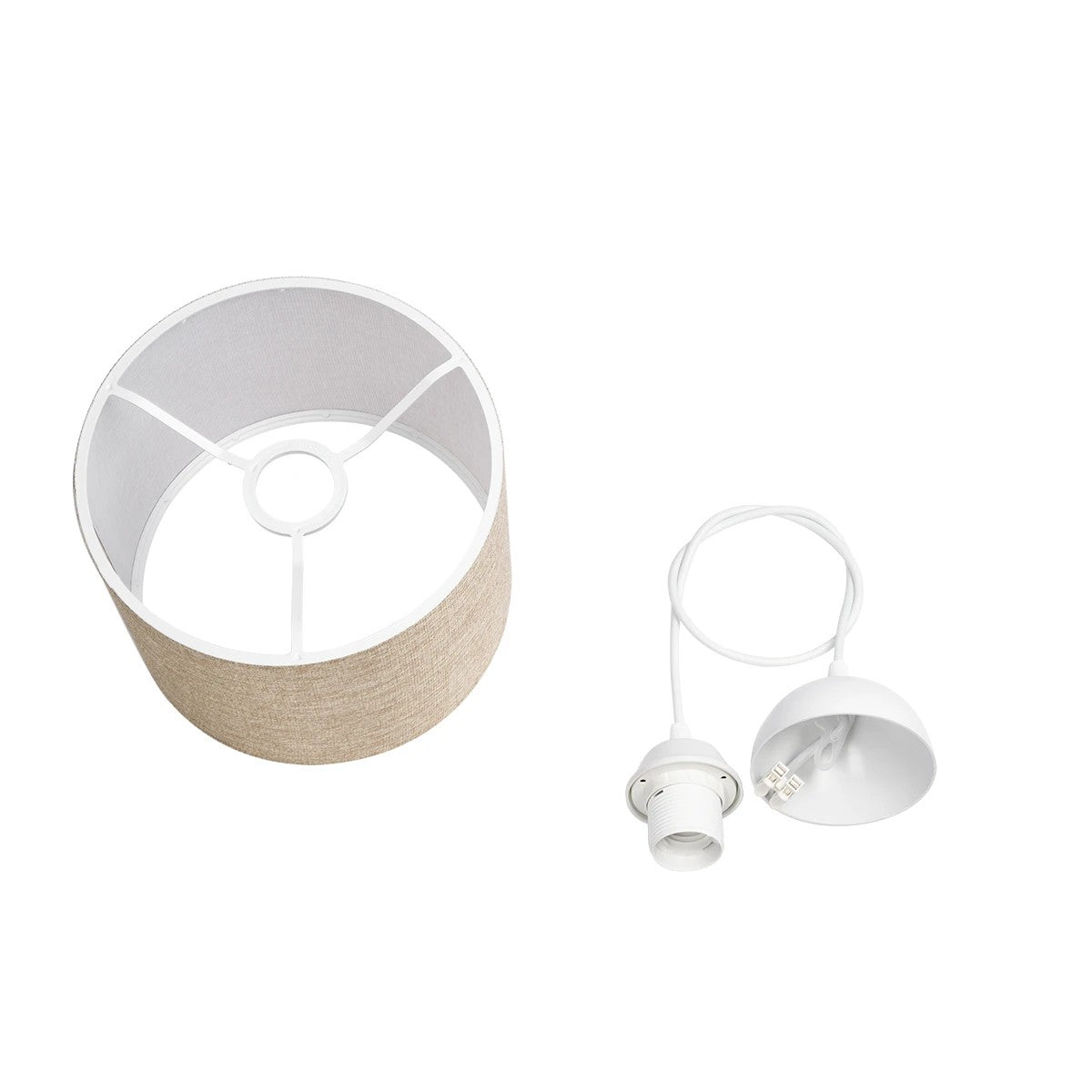 GloboStar® BLAZE 203-0107 Μοντέρνο Κρεμαστό Φωτιστικό Καπέλο Μονόφωτο 1 x E27 IP20 Μπεζ Ύφασμα - Μ22 x Π22 x Υ20cm - ledmania.gr