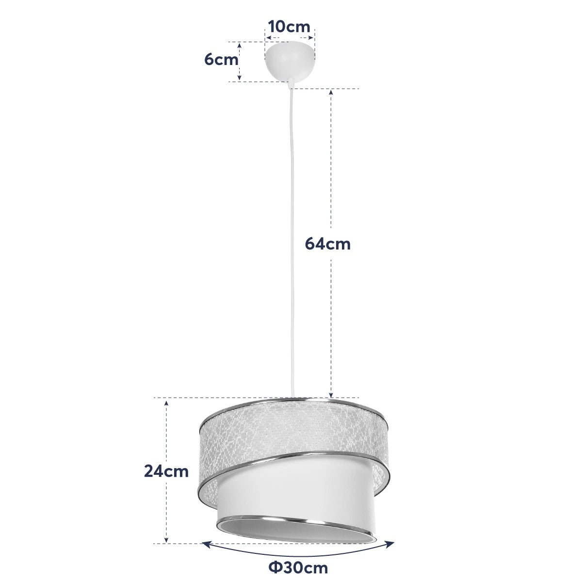 GloboStar® SONIA 203-0120 Μοντέρνο Κρεμαστό Φωτιστικό Καπέλο Μονόφωτο 1 x E27 IP20 Μαύρο & Λευκό Ύφασμα - Μ30 x Π30 x Υ24cm - ledmania.gr