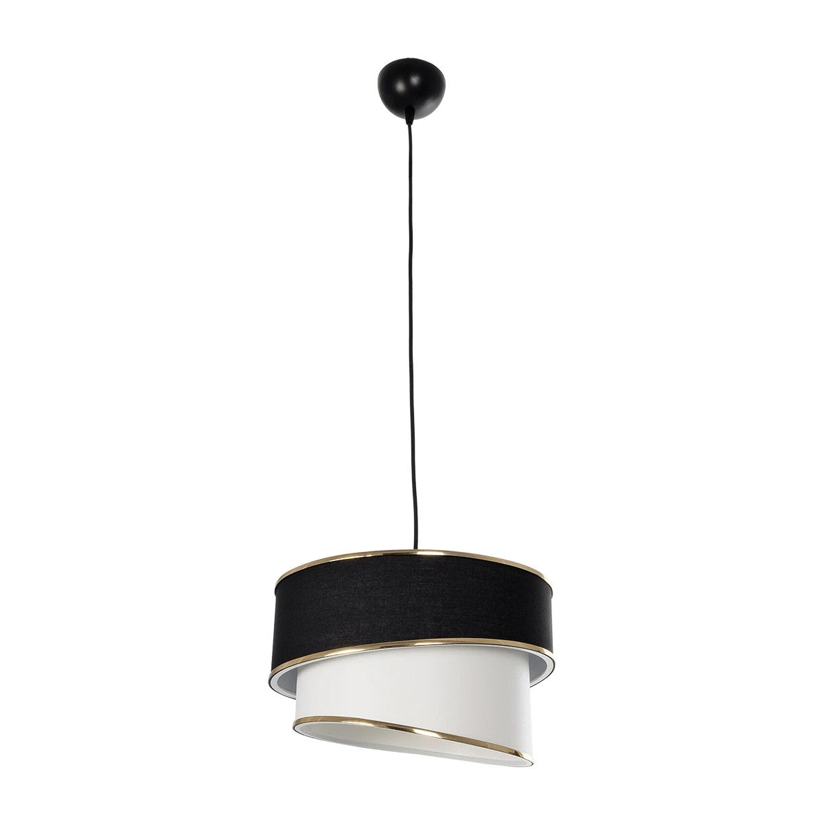 GloboStar® SONIA 203-0120 Μοντέρνο Κρεμαστό Φωτιστικό Καπέλο Μονόφωτο 1 x E27 IP20 Μαύρο & Λευκό Ύφασμα - Μ30 x Π30 x Υ24cm - ledmania.gr