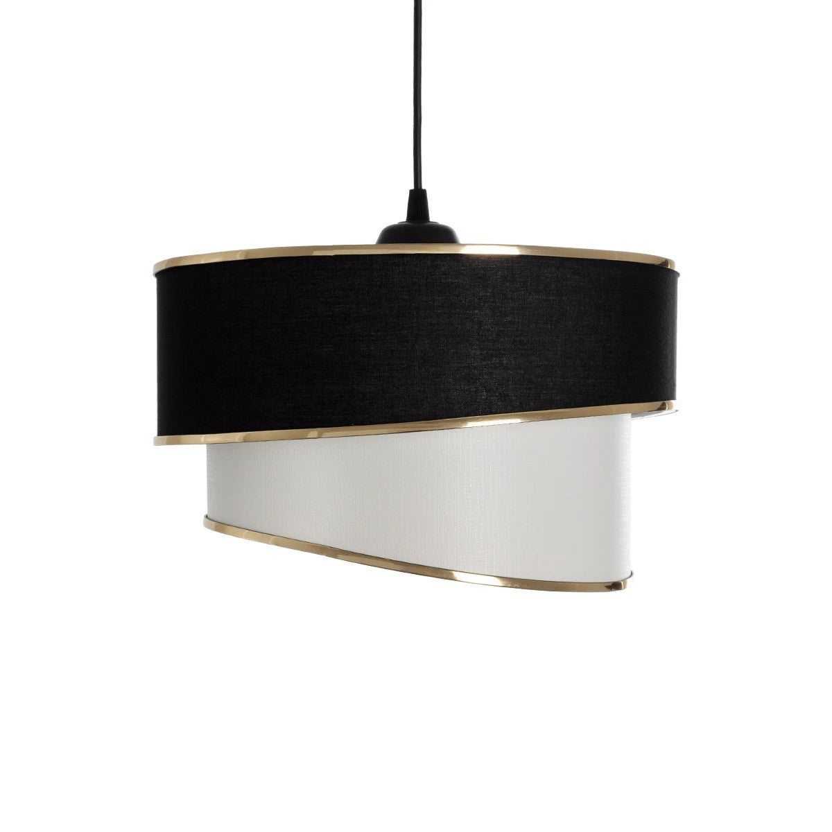 GloboStar® SONIA 203-0120 Μοντέρνο Κρεμαστό Φωτιστικό Καπέλο Μονόφωτο 1 x E27 IP20 Μαύρο & Λευκό Ύφασμα - Μ30 x Π30 x Υ24cm - ledmania.gr