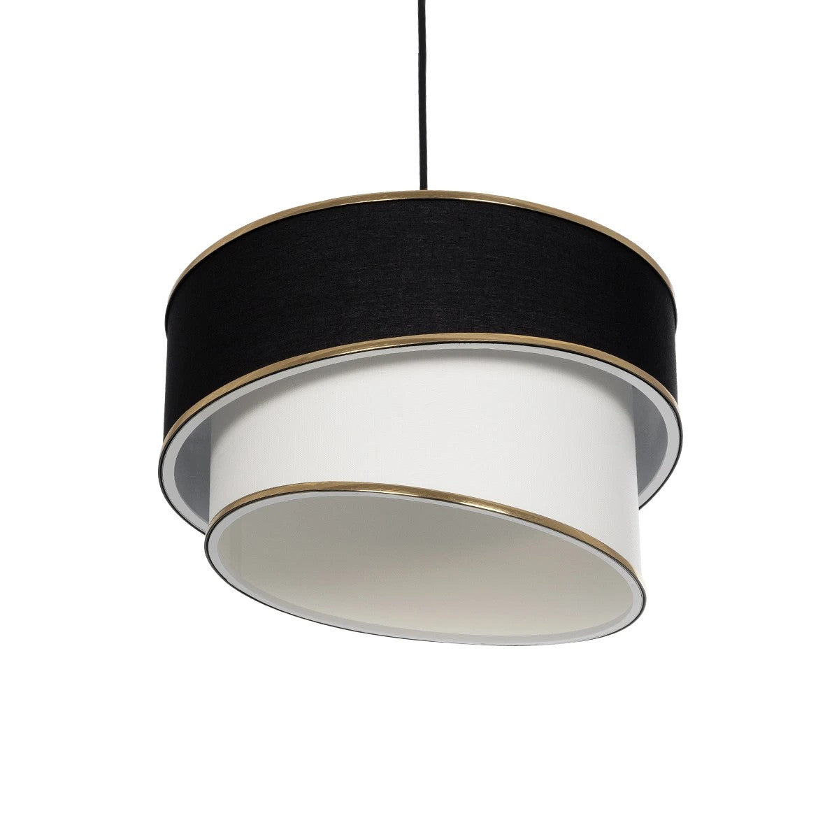 GloboStar® SONIA 203-0120 Μοντέρνο Κρεμαστό Φωτιστικό Καπέλο Μονόφωτο 1 x E27 IP20 Μαύρο & Λευκό Ύφασμα - Μ30 x Π30 x Υ24cm - ledmania.gr