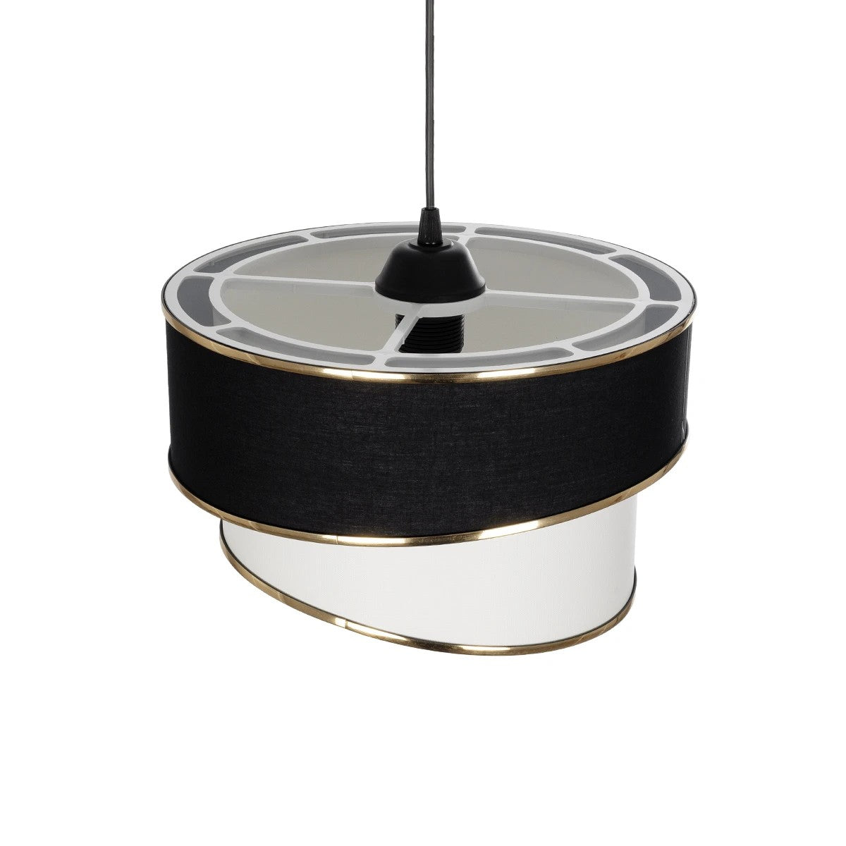GloboStar® SONIA 203-0120 Μοντέρνο Κρεμαστό Φωτιστικό Καπέλο Μονόφωτο 1 x E27 IP20 Μαύρο & Λευκό Ύφασμα - Μ30 x Π30 x Υ24cm - ledmania.gr