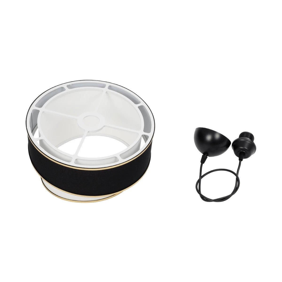 GloboStar® SONIA 203-0120 Μοντέρνο Κρεμαστό Φωτιστικό Καπέλο Μονόφωτο 1 x E27 IP20 Μαύρο & Λευκό Ύφασμα - Μ30 x Π30 x Υ24cm - ledmania.gr