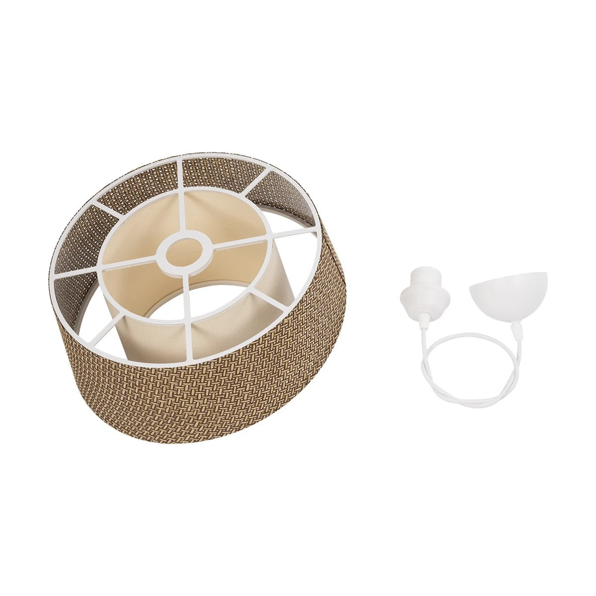 GloboStar® ALINA 203-0129 Μοντέρνο Κρεμαστό Φωτιστικό Καπέλο Μονόφωτο 1 x E27 IP20 Καφέ & Μπεζ Ύφασμα - Μ30 x Π30 x Υ20cm - ledmania.gr