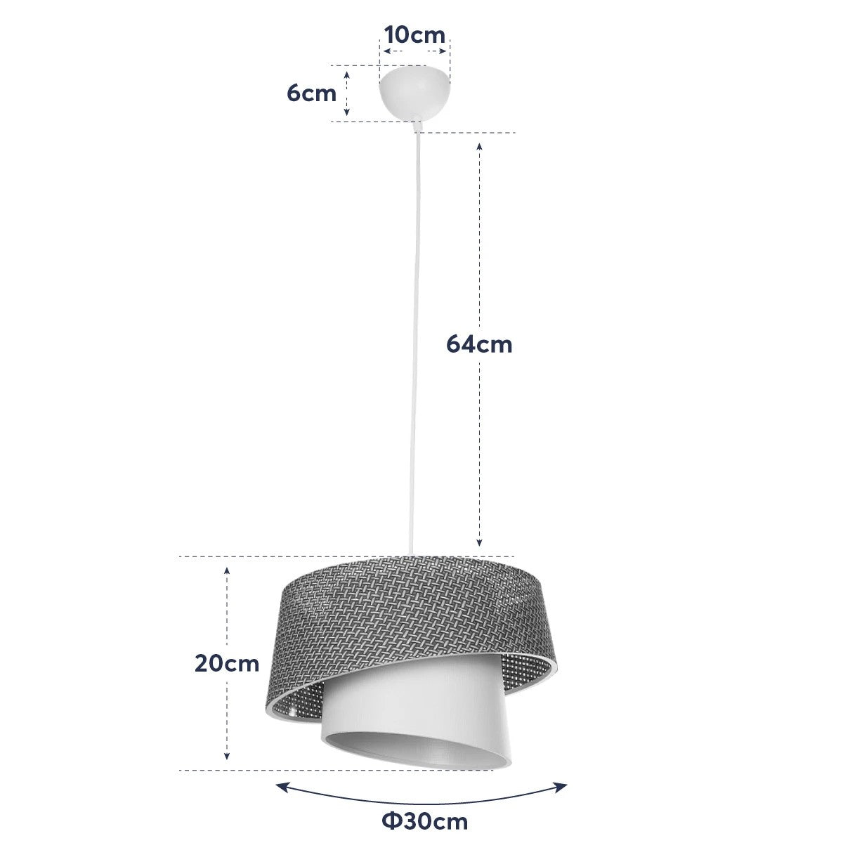 GloboStar® ALINA 203-0129 Μοντέρνο Κρεμαστό Φωτιστικό Καπέλο Μονόφωτο 1 x E27 IP20 Καφέ & Μπεζ Ύφασμα - Μ30 x Π30 x Υ20cm - ledmania.gr