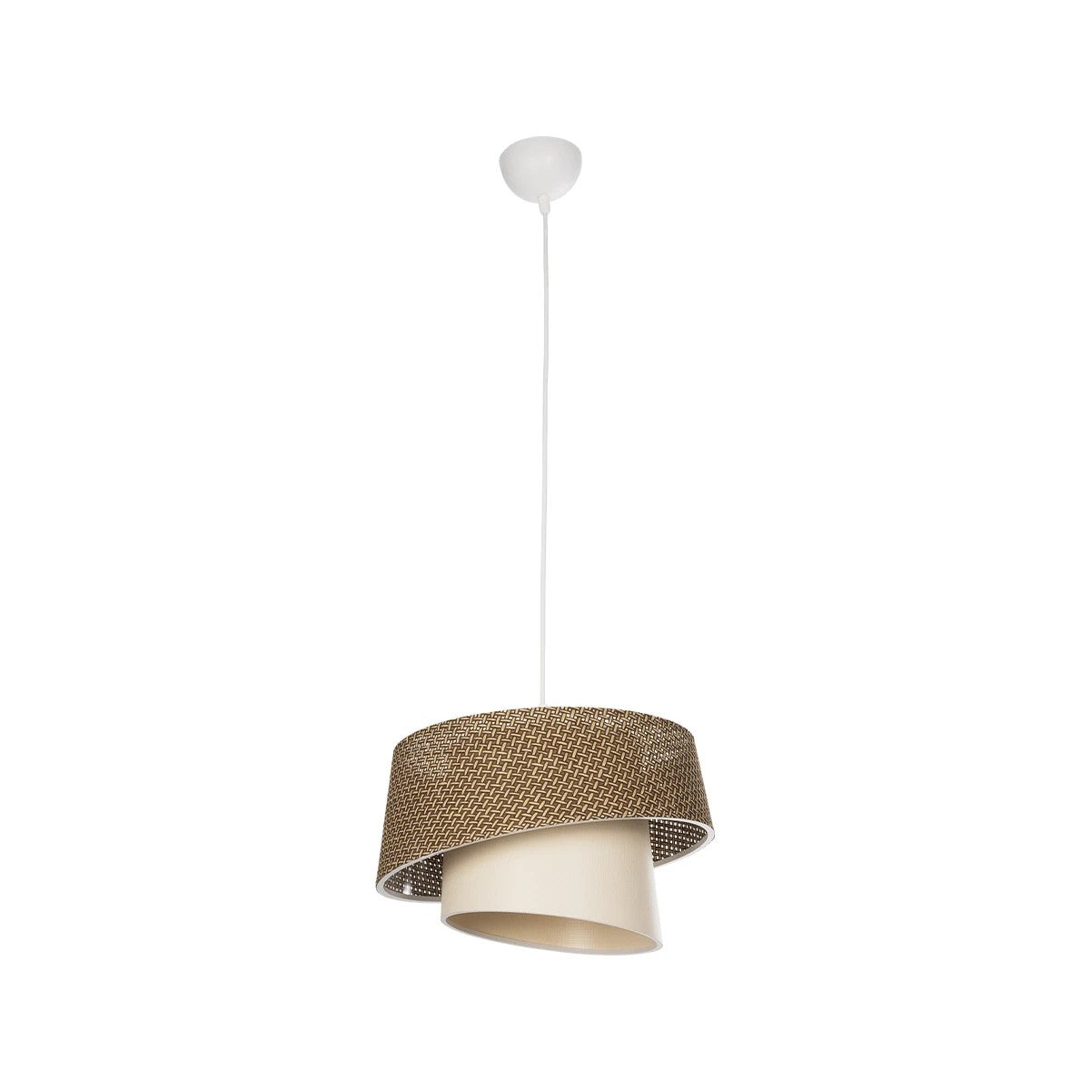 GloboStar® ALINA 203-0129 Μοντέρνο Κρεμαστό Φωτιστικό Καπέλο Μονόφωτο 1 x E27 IP20 Καφέ & Μπεζ Ύφασμα - Μ30 x Π30 x Υ20cm - ledmania.gr