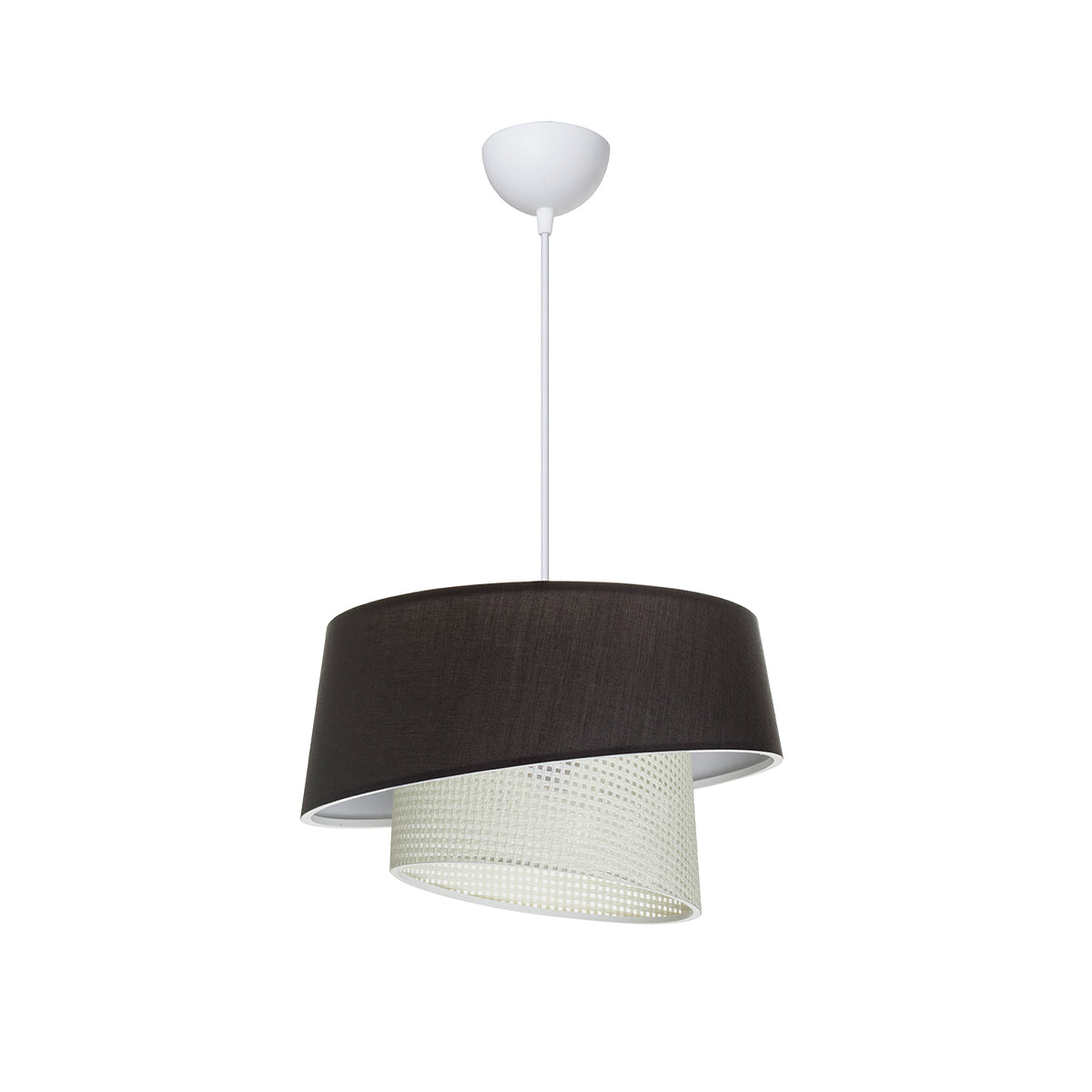 GloboStar® ALINA 203-0131 Μοντέρνο Κρεμαστό Φωτιστικό Καπέλο Μονόφωτο 1 x E27 IP20 Μαύρο & Λευκό Ύφασμα - Μ30 x Π30 x Υ93cm - ledmania.gr