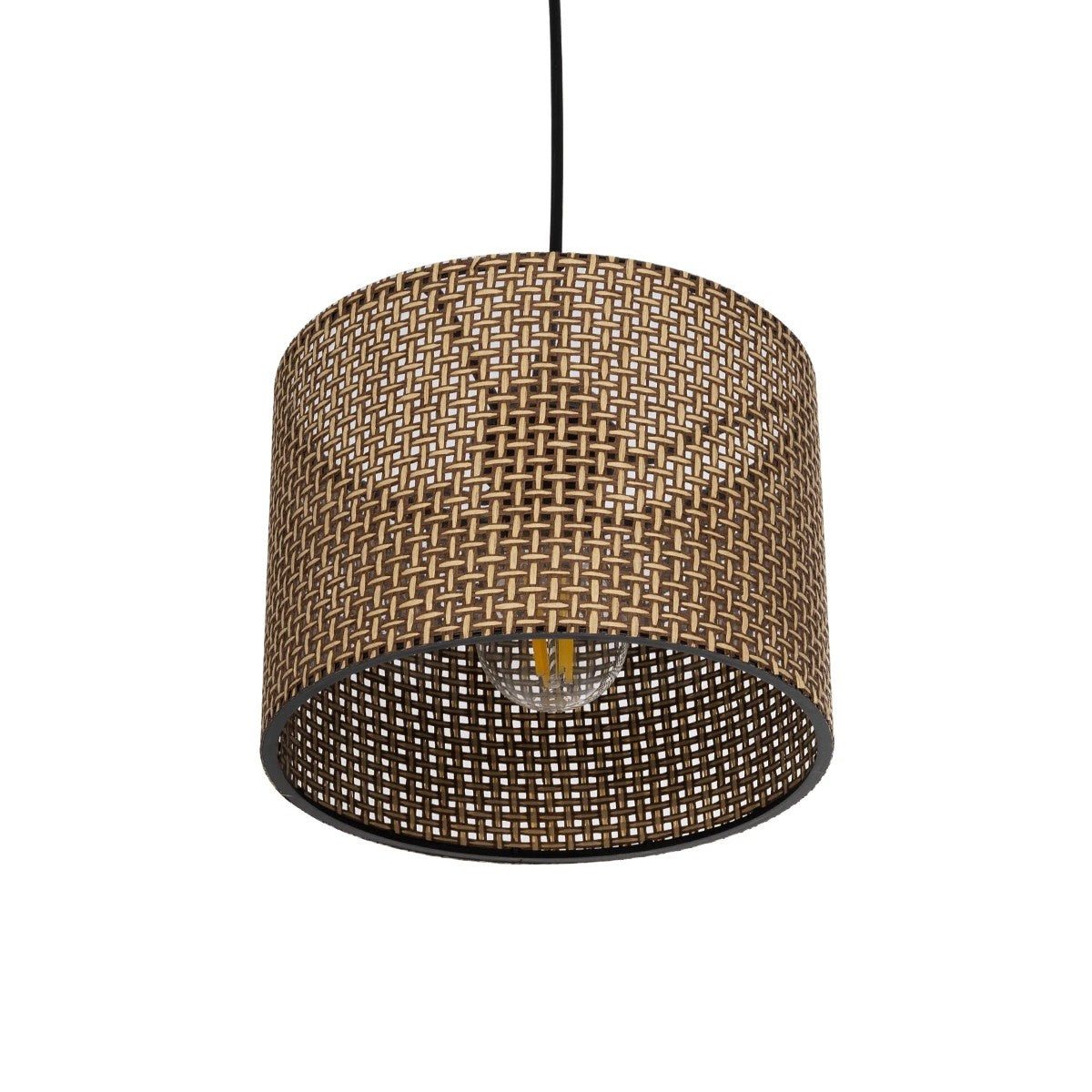 GloboStar® CLAIRIE 203-0132 Μοντέρνο Κρεμαστό Φωτιστικό Καπέλο Μονόφωτο 1 x E27 IP20 Καφέ Ύφασμα - Μ22 x Π22 x Υ93cm - ledmania.gr