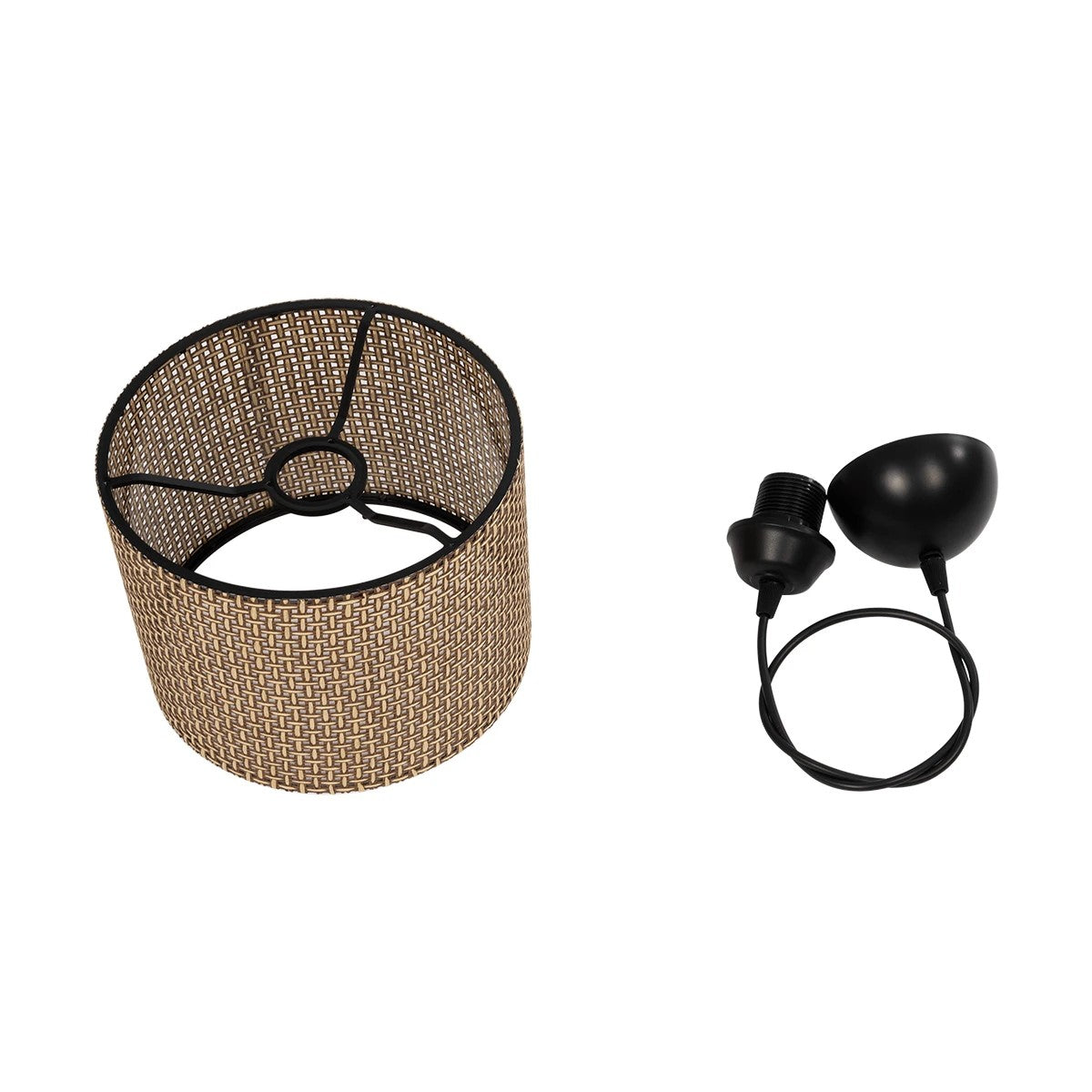 GloboStar® CLAIRIE 203-0132 Μοντέρνο Κρεμαστό Φωτιστικό Καπέλο Μονόφωτο 1 x E27 IP20 Καφέ Ύφασμα - Μ22 x Π22 x Υ93cm - ledmania.gr
