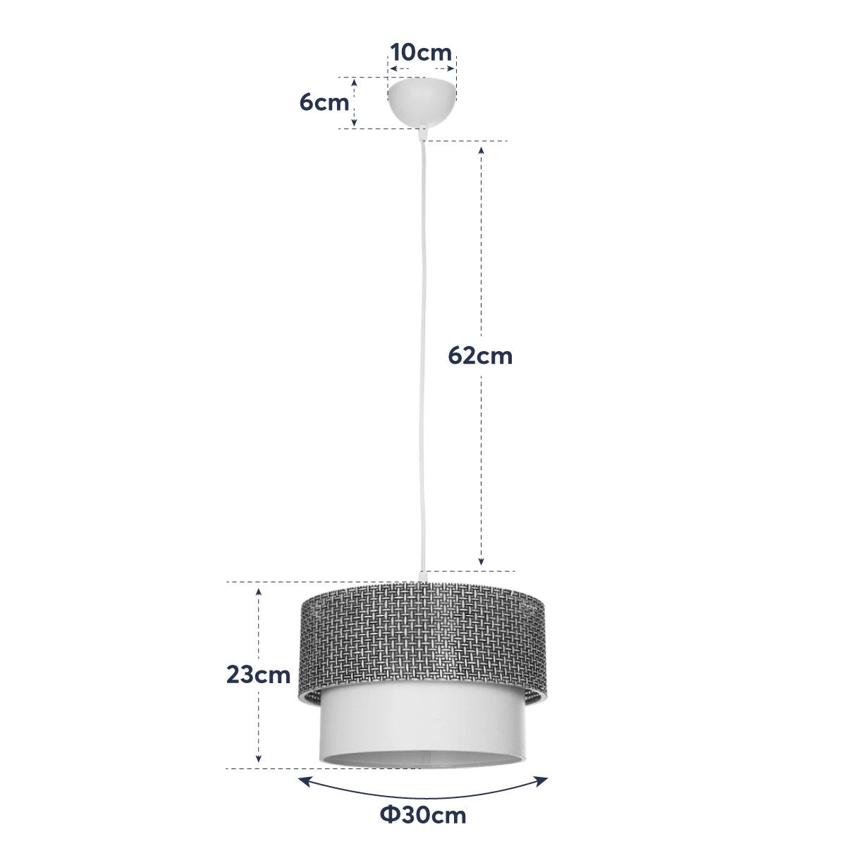 GloboStar® SISSIE 203-0139 Μοντέρνο Κρεμαστό Φωτιστικό Καπέλο Μονόφωτο 1 x E27 IP20 Μαύρο & Λευκό Ύφασμα - Μ30 x Π30 x Υ23cm - ledmania.gr