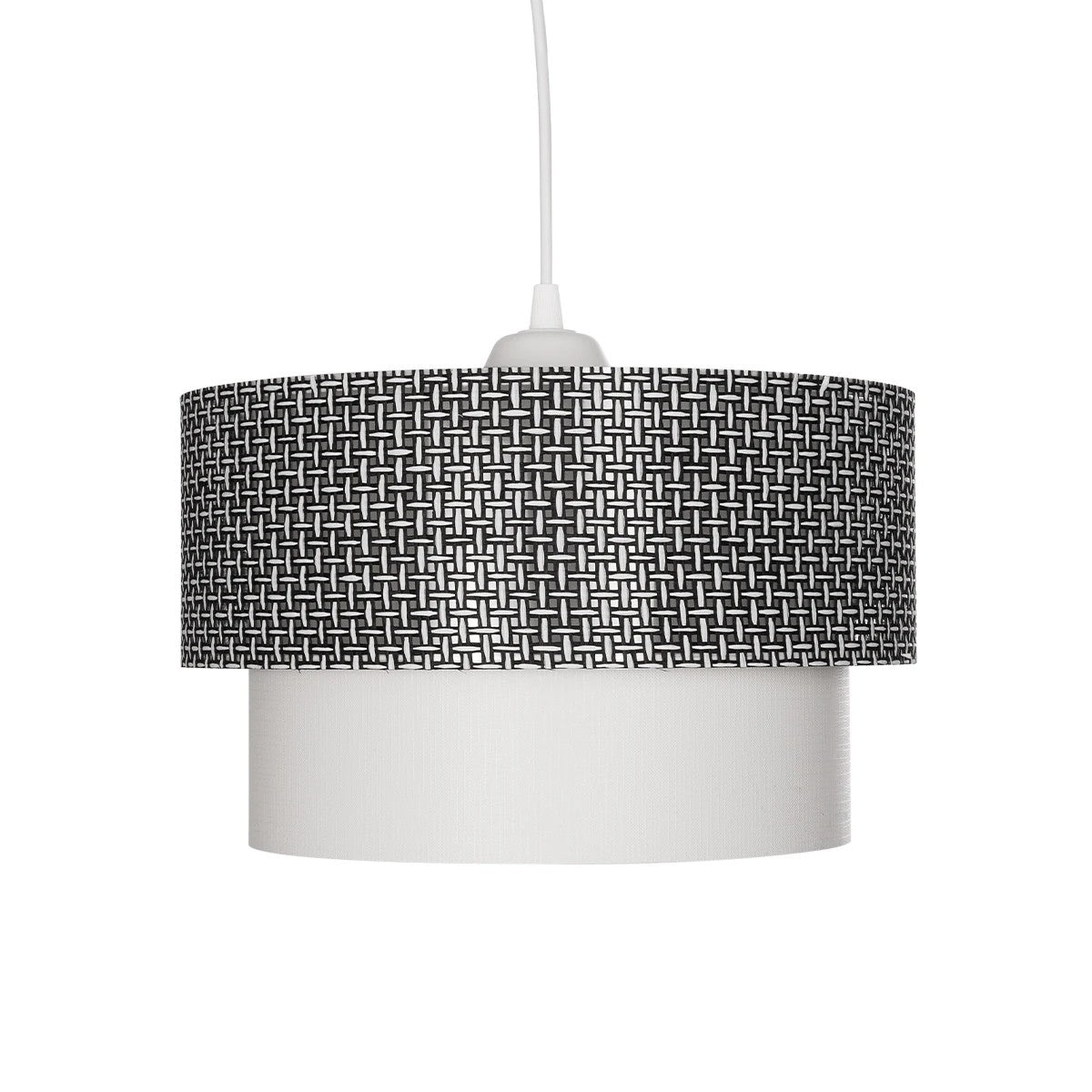 GloboStar® SISSIE 203-0139 Μοντέρνο Κρεμαστό Φωτιστικό Καπέλο Μονόφωτο 1 x E27 IP20 Μαύρο & Λευκό Ύφασμα - Μ30 x Π30 x Υ23cm - ledmania.gr