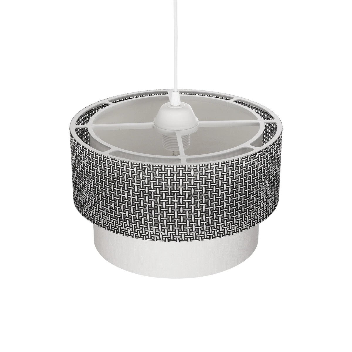 GloboStar® SISSIE 203-0139 Μοντέρνο Κρεμαστό Φωτιστικό Καπέλο Μονόφωτο 1 x E27 IP20 Μαύρο & Λευκό Ύφασμα - Μ30 x Π30 x Υ23cm - ledmania.gr