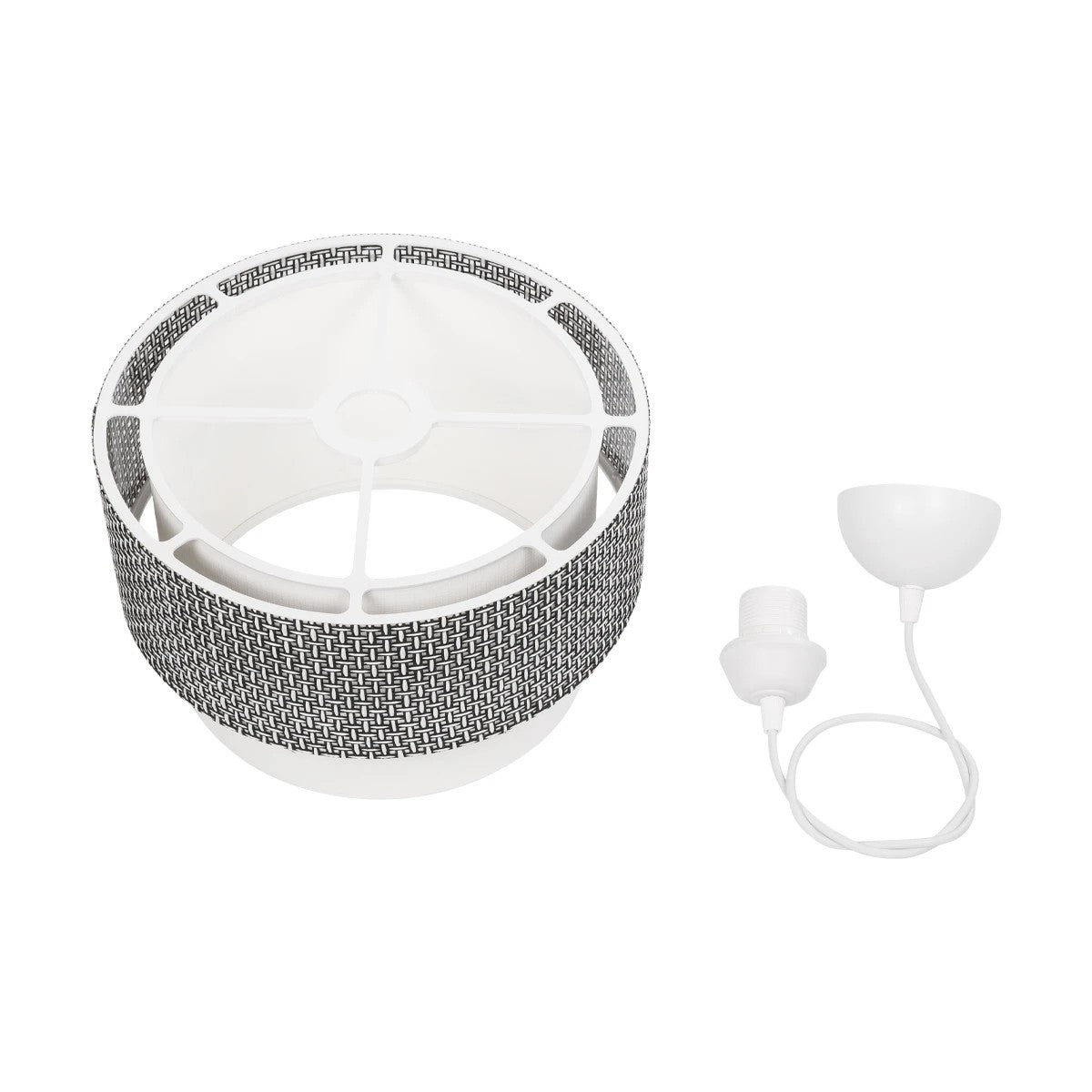 GloboStar® SISSIE 203-0139 Μοντέρνο Κρεμαστό Φωτιστικό Καπέλο Μονόφωτο 1 x E27 IP20 Μαύρο & Λευκό Ύφασμα - Μ30 x Π30 x Υ23cm - ledmania.gr