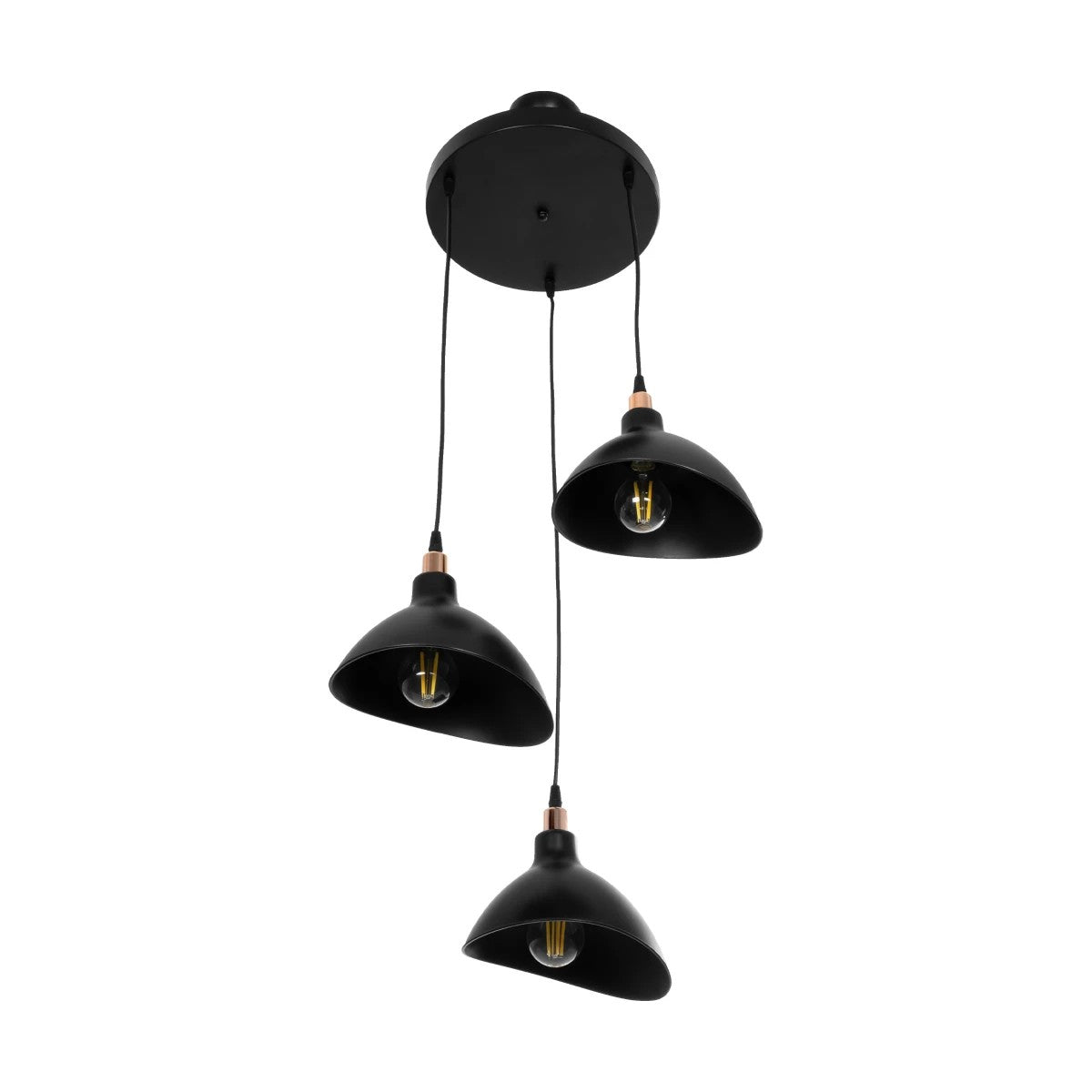 GLOBOSTAR® RIVE 203-0144 Μοντέρνο Κρεμαστό Φωτιστικό Οροφής με Ντουί 3 x E27 AC 220-240V IP20 - Μάυρο & Χάλκινο - Μ40 x Π40 x Υ65cm - ledmania.gr