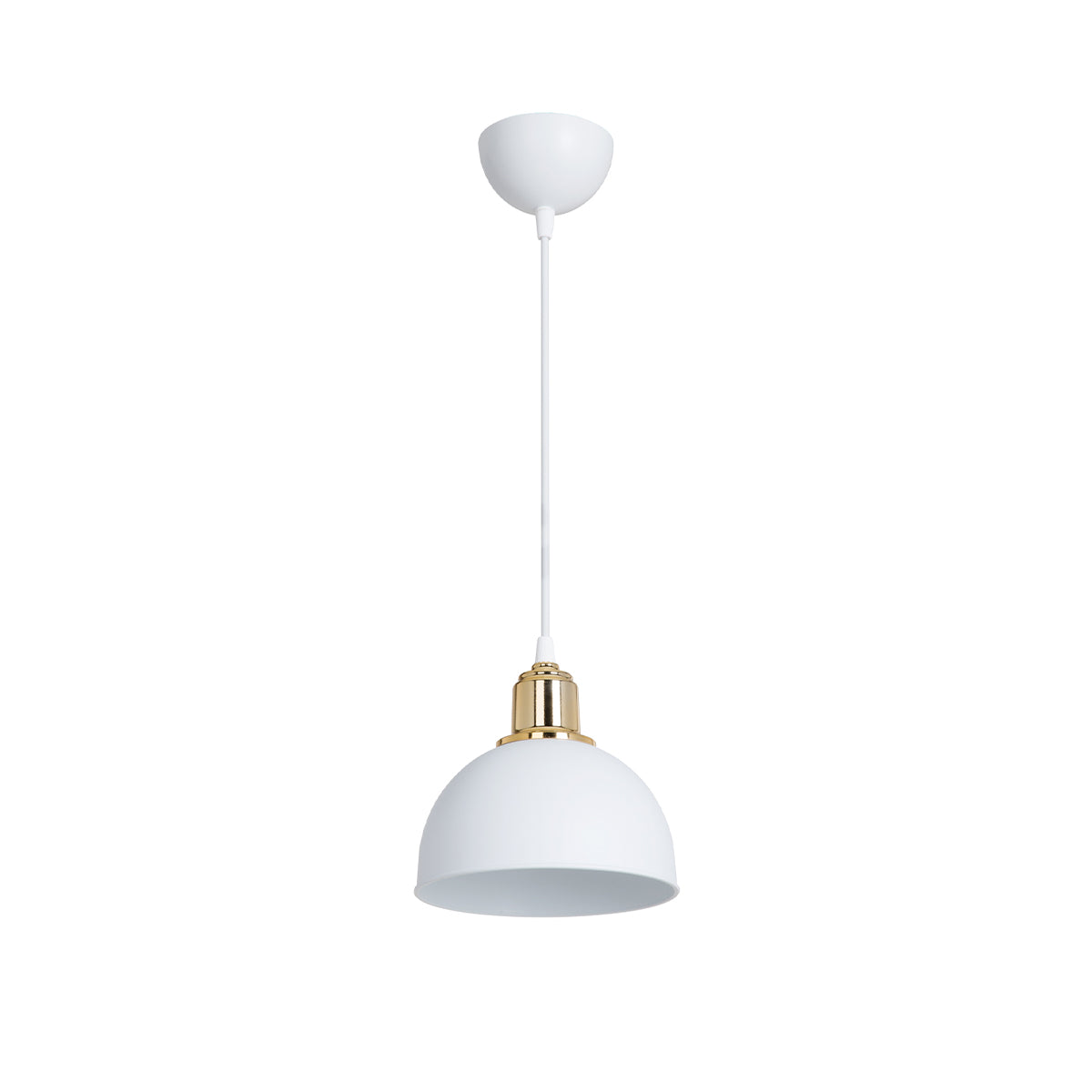 GloboStar® ΗUT 203-0147 Μοντέρνο Κρεμαστό Φωτιστικό Καμπάνα Μονόφωτο 1 x E27 IP20 Λευκό & Χρυσό Πλαστικό - Μ17.5 x Π17.5 x Υ80cm - ledmania.gr