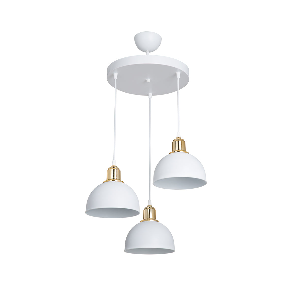 GloboStar® ΗUT 203-0148 Vintage Κρεμαστό Φωτιστικό Καμπάνα Τρίφωτο 3 x E27 IP20 Λευκό με Χρυσό Πλαστικό - Μ40 x Π40 x Υ76cm - ledmania.gr