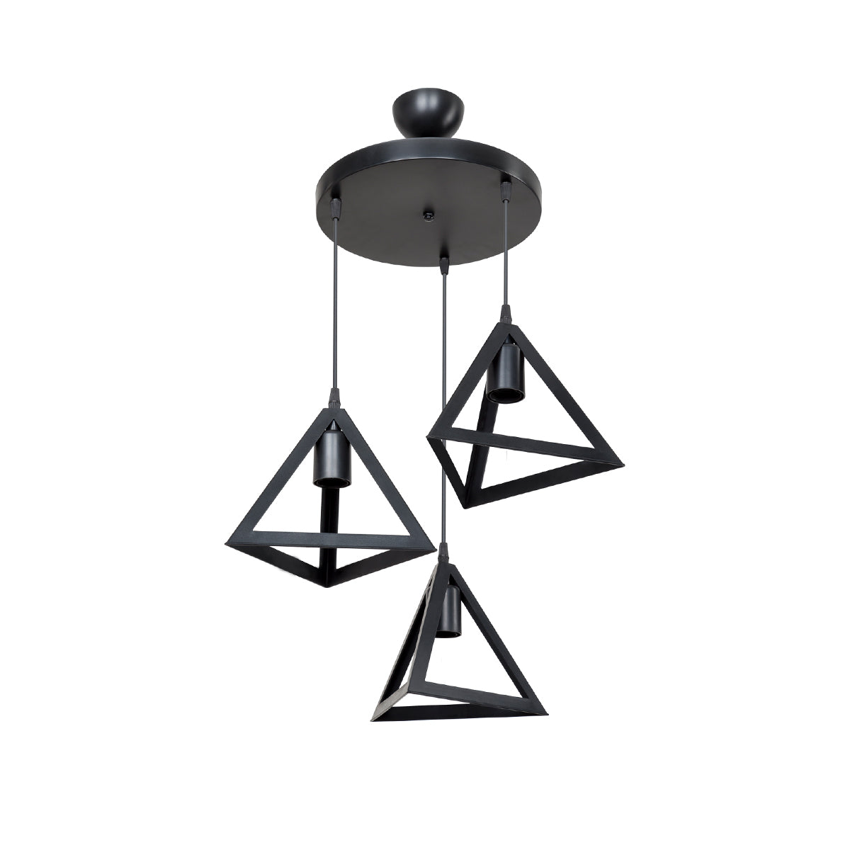 GloboStar® TRIANGLE 203-0160 Μοντέρνο Κρεμαστό Φωτιστικό Καμπάνα Τρίφωτο 3 x E27 IP20 Μαύρο Πλαστικό - Μ50 x Π50 x Υ80cm - ledmania.gr