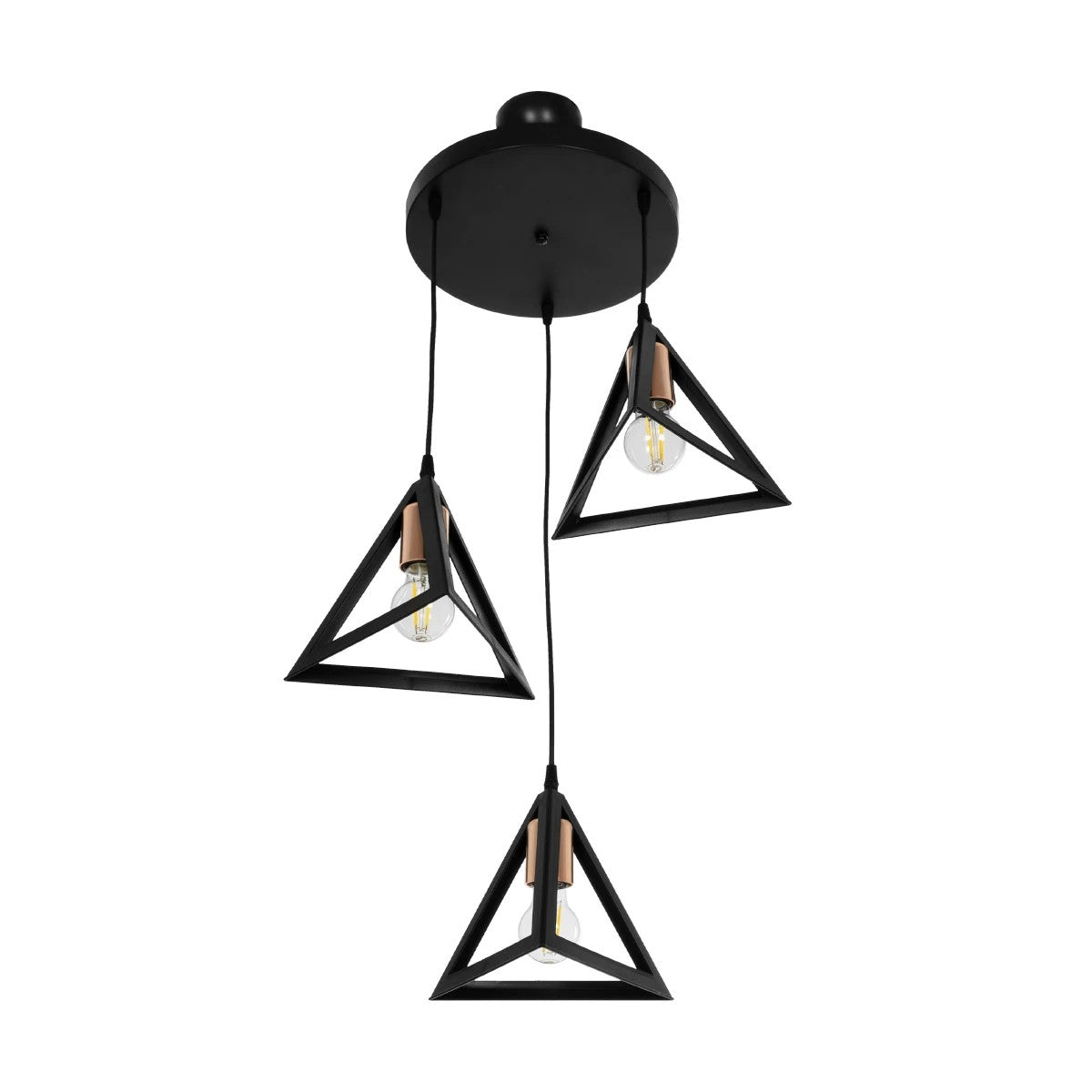 GLOBOSTAR® TRIANGLE 203-0162 Μοντέρνο Κρεμαστό Φωτιστικό Οροφής με Ντουί 3 x E27 AC 220-240V IP20 - Μάυρο & Χάλκινο - Μ67 x Π67 x Υ50cm - ledmania.gr