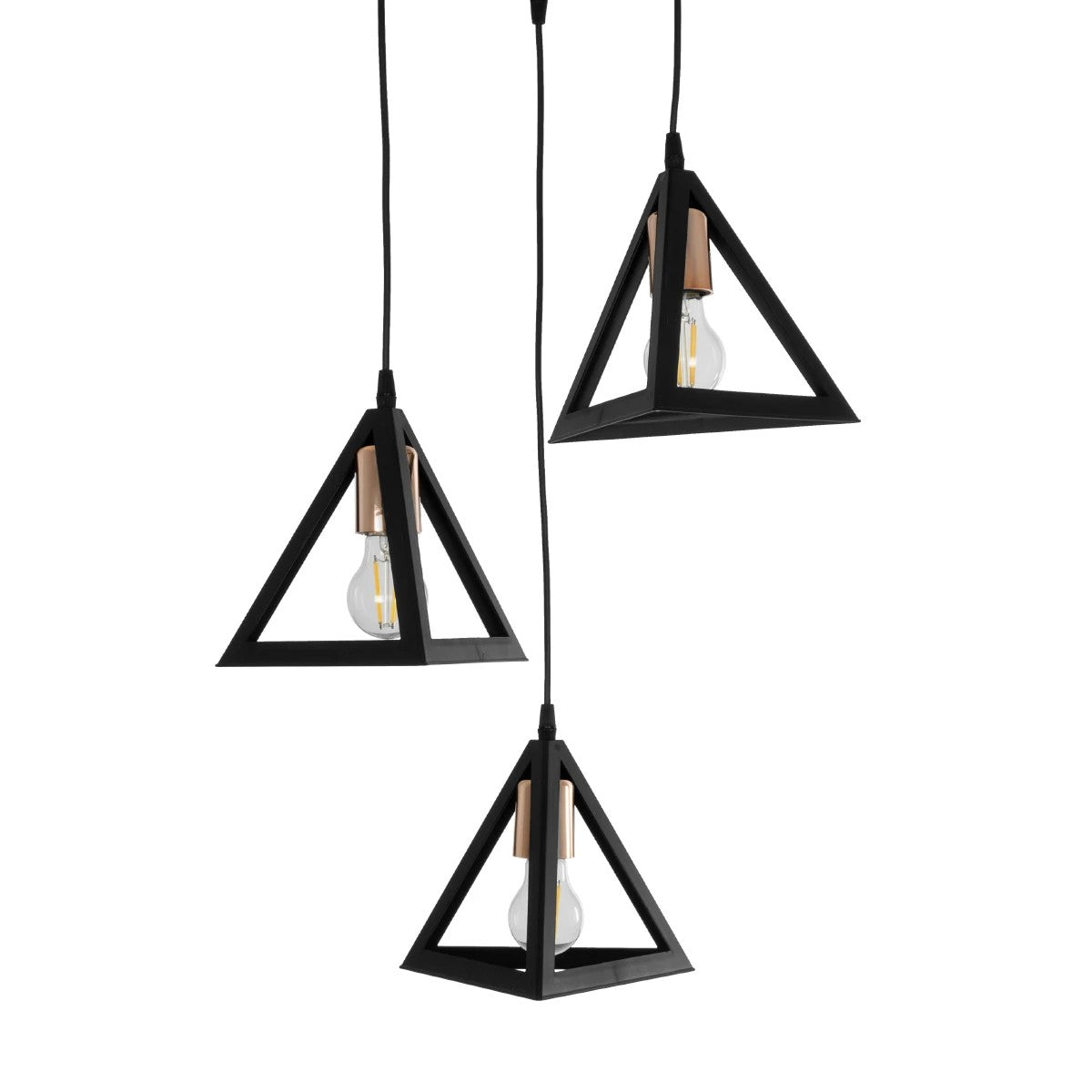 GLOBOSTAR® TRIANGLE 203-0162 Μοντέρνο Κρεμαστό Φωτιστικό Οροφής με Ντουί 3 x E27 AC 220-240V IP20 - Μάυρο & Χάλκινο - Μ67 x Π67 x Υ50cm - ledmania.gr