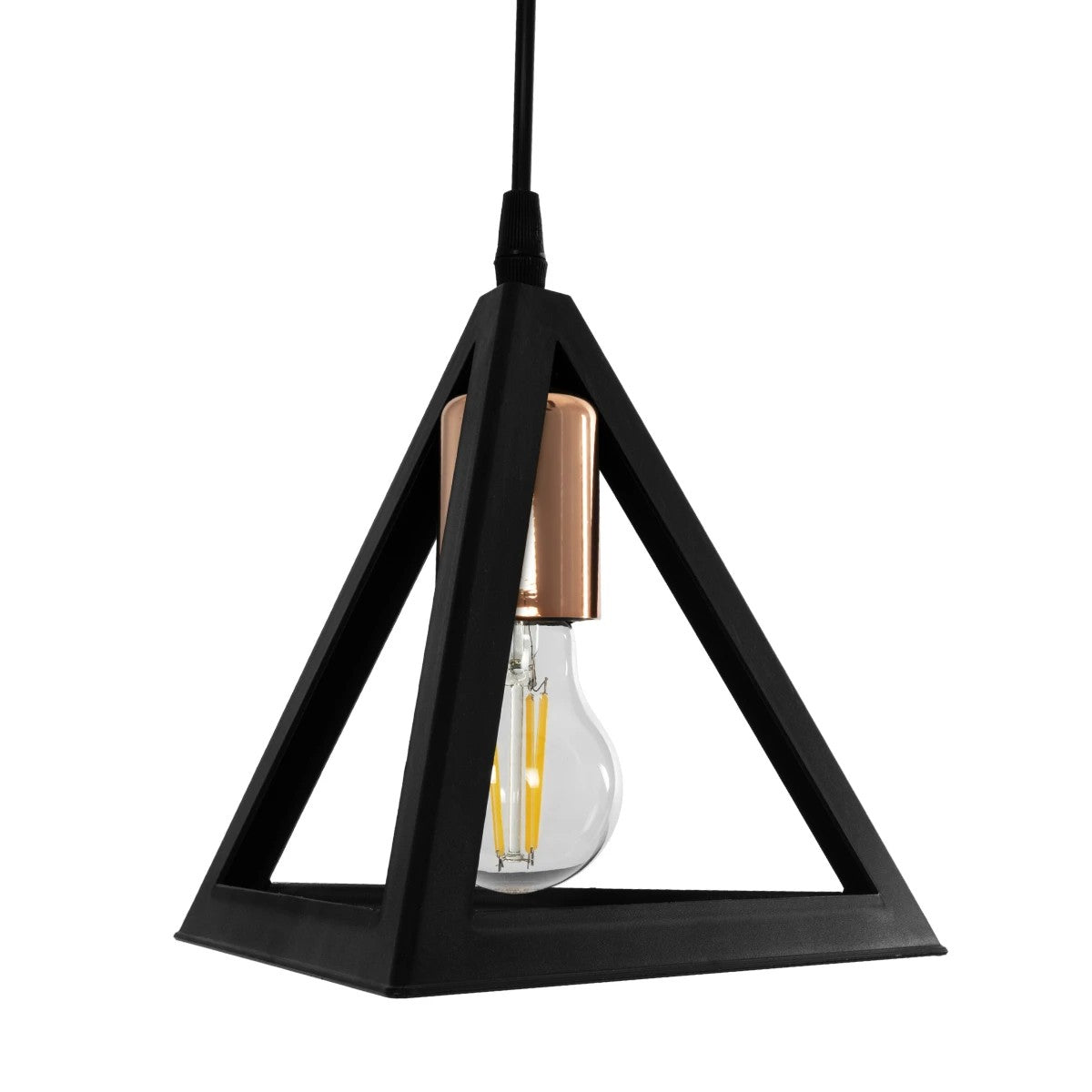 GLOBOSTAR® TRIANGLE 203-0162 Μοντέρνο Κρεμαστό Φωτιστικό Οροφής με Ντουί 3 x E27 AC 220-240V IP20 - Μάυρο & Χάλκινο - Μ67 x Π67 x Υ50cm - ledmania.gr