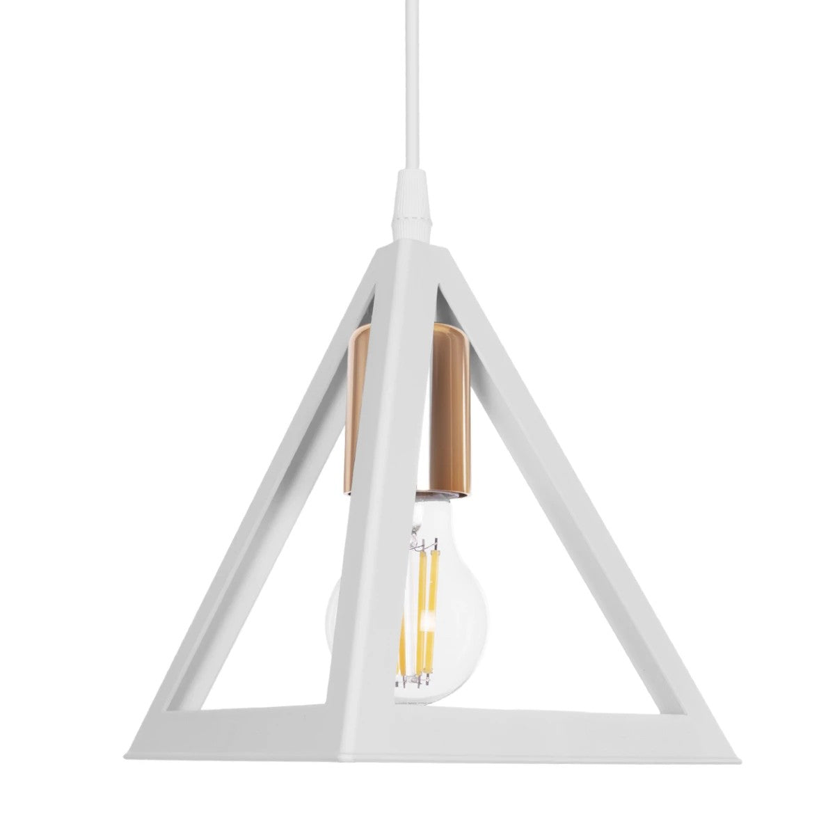 GLOBOSTAR® TRIANGLE 203-0165 Μοντέρνο Κρεμαστό Φωτιστικό Οροφής με Ντουί 1 x E27 AC 220-240V IP20 - Λευκό & Χάλκινο - Μ24 x Π24 x Υ22cm - ledmania.gr