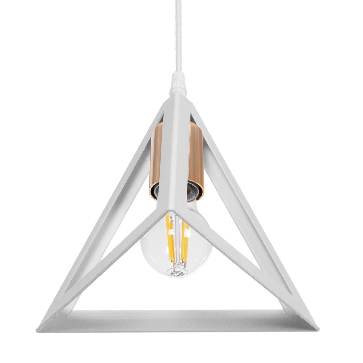 GLOBOSTAR® TRIANGLE 203-0165 Μοντέρνο Κρεμαστό Φωτιστικό Οροφής με Ντουί 1 x E27 AC 220-240V IP20 - Λευκό & Χάλκινο - Μ24 x Π24 x Υ22cm - ledmania.gr