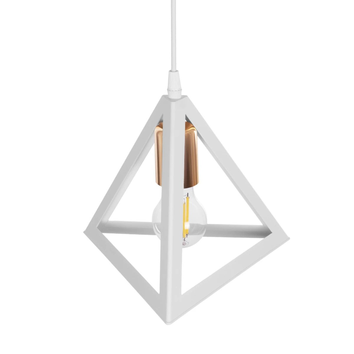 GLOBOSTAR® TRIANGLE 203-0165 Μοντέρνο Κρεμαστό Φωτιστικό Οροφής με Ντουί 1 x E27 AC 220-240V IP20 - Λευκό & Χάλκινο - Μ24 x Π24 x Υ22cm - ledmania.gr