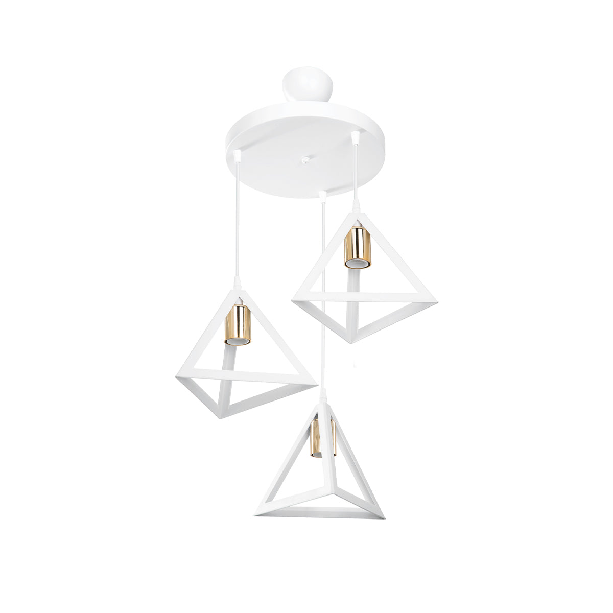 GloboStar® TRIANGLE 203-0166 Μοντέρνο Κρεμαστό Φωτιστικό Καμπάνα Τρίφωτο 3 x E27 IP20 Λευκό με Χρυσό Πλαστικό - Μ50 x Π50 x Υ80cm - ledmania.gr