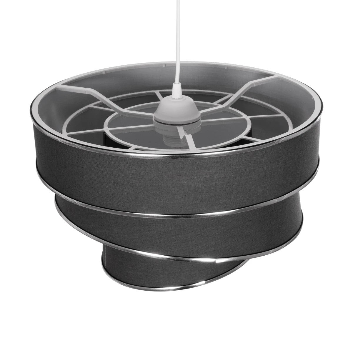 GloboStar® SIERA 203-0167 Μοντέρνο Κρεμαστό Φωτιστικό Καπέλο Μονόφωτο 1 x E27 IP20 Γκρι Ύφασμα με Ασημί Λεπτομέρεια - Μ38 x Π38 x Υ26cm - ledmania.gr