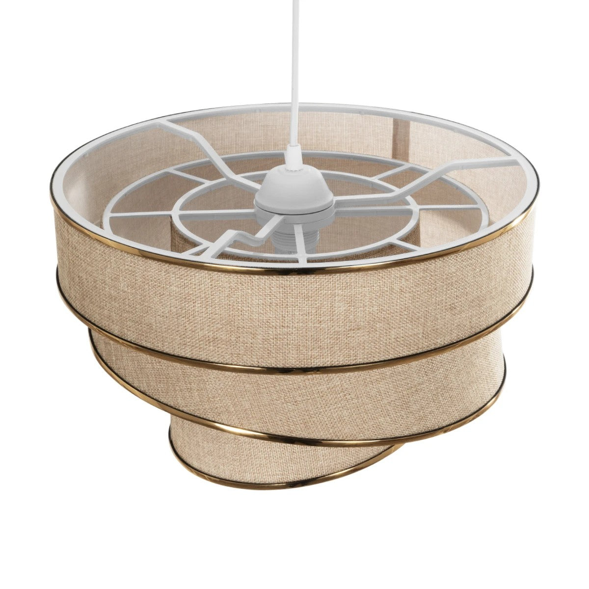 GloboStar® SIERA 203-0168 Μοντέρνο Κρεμαστό Φωτιστικό Καπέλο Μονόφωτο 1 x E27 IP20 Μπεζ Άμμου Ύφασμα με Χρυσή Λεπτομέρεια - Μ38 x Π38 x Υ26cm - ledmania.gr