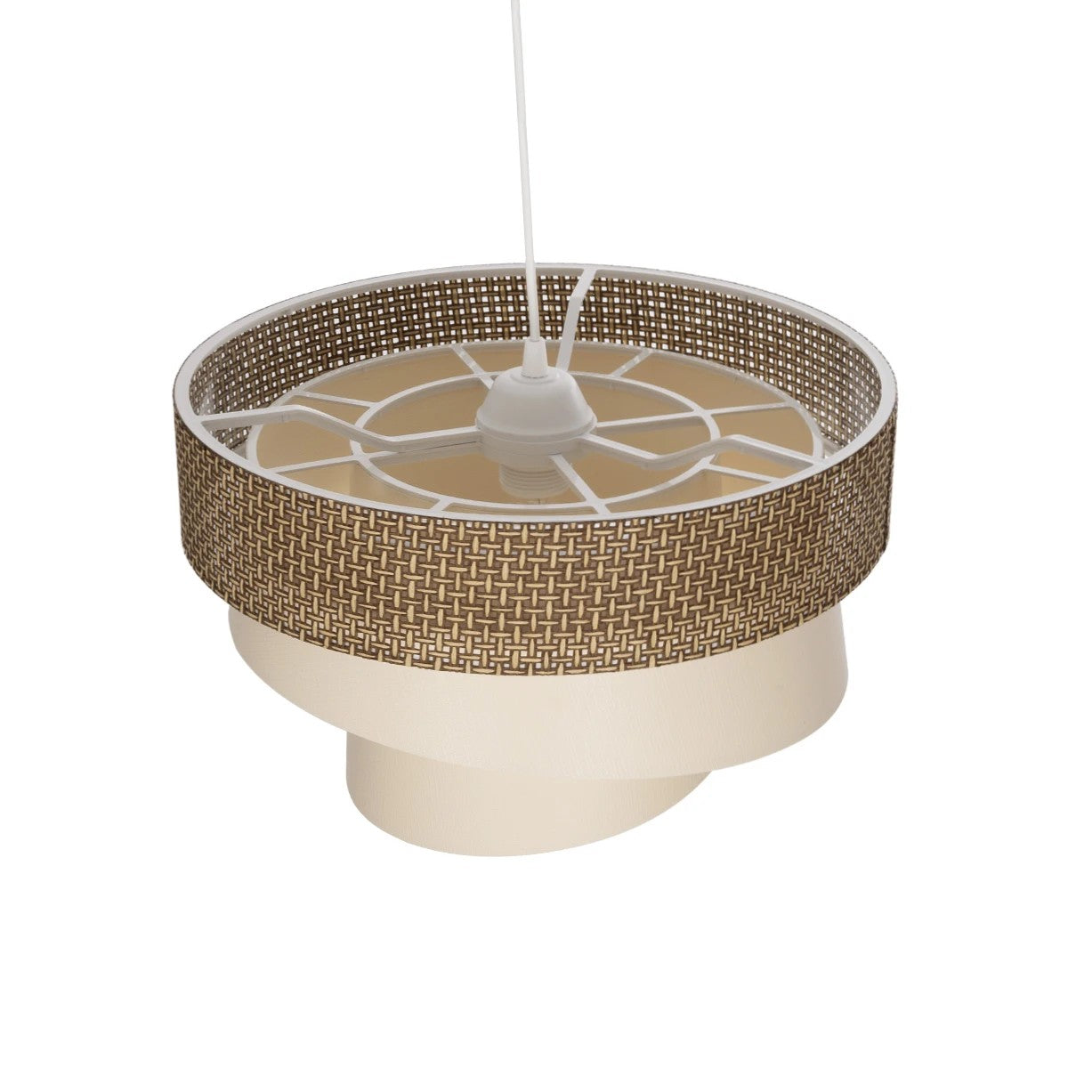 GloboStar® SIERA 203-0169 Μοντέρνο Κρεμαστό Φωτιστικό Καπέλο Μονόφωτο 1 x E27 IP20 Καφέ & Σκούρο Μπεζ Ύφασμα - Μ38 x Π38 x Υ26cm - ledmania.gr