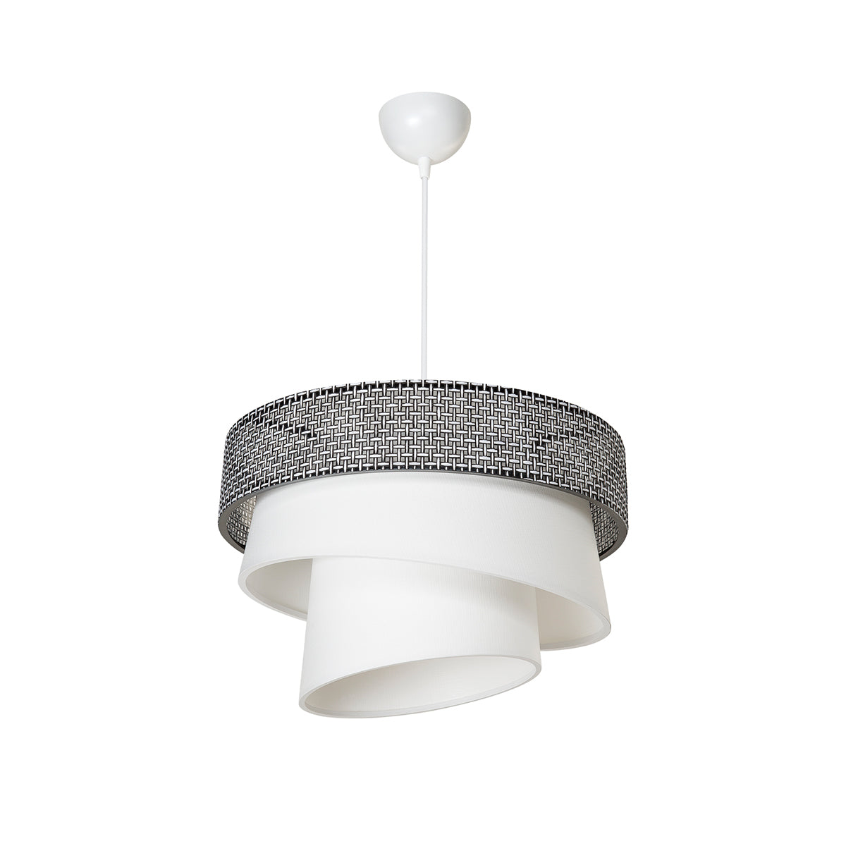 GloboStar® SIERA 203-0170 Μοντέρνο Κρεμαστό Φωτιστικό Καπέλο Μονόφωτο 1 x E27 IP20 Γκρι & Λευκό Ύφασμα - Μ38 x Π38 x Υ95cm - ledmania.gr
