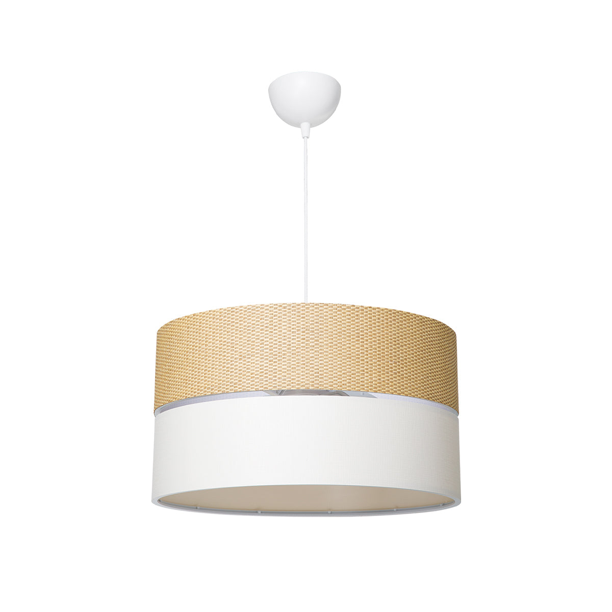 GloboStar® LIVA 203-0173 Μοντέρνο Κρεμαστό Φωτιστικό Καπέλο Μονόφωτο 1 x E27 IP20 Καφέ & Λευκό Ύφασμα - Μ38 x Π38 x Υ95cm - ledmania.gr
