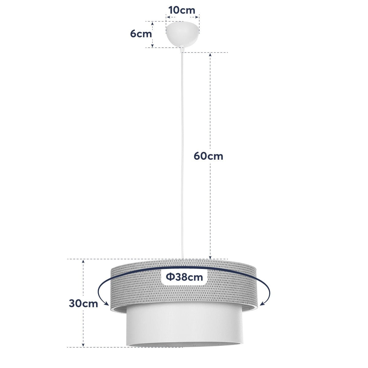 GloboStar® LIVI 203-0175 Μοντέρνο Κρεμαστό Φωτιστικό Καπέλο Μονόφωτο 1 x E27 IP20 Σκούρο Καφέ & Μπεζ Ύφασμα - Μ38 x Π38 x Υ30cm - ledmania.gr