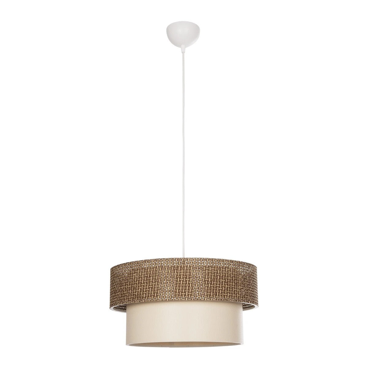 GloboStar® LIVI 203-0175 Μοντέρνο Κρεμαστό Φωτιστικό Καπέλο Μονόφωτο 1 x E27 IP20 Σκούρο Καφέ & Μπεζ Ύφασμα - Μ38 x Π38 x Υ30cm - ledmania.gr