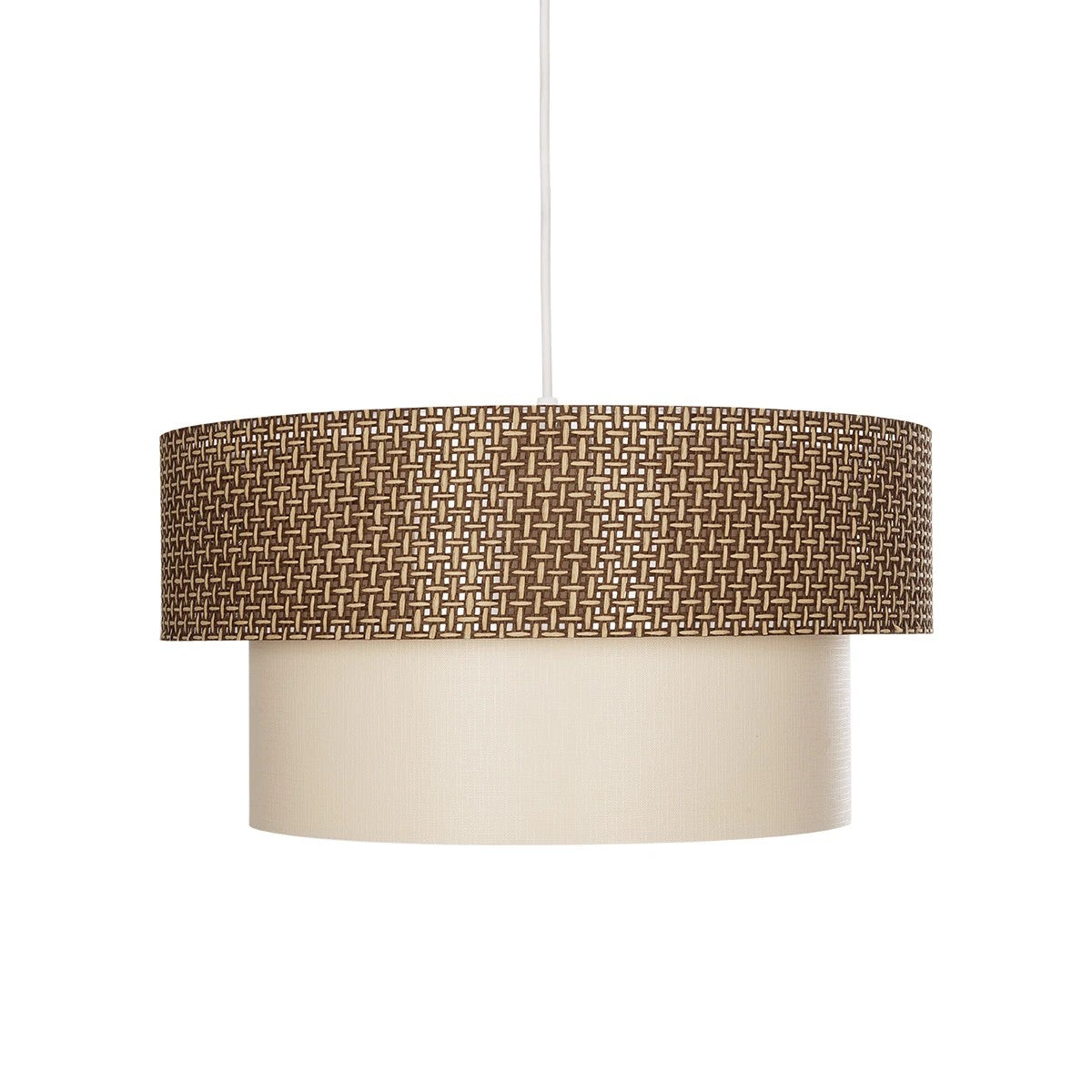 GloboStar® LIVI 203-0175 Μοντέρνο Κρεμαστό Φωτιστικό Καπέλο Μονόφωτο 1 x E27 IP20 Σκούρο Καφέ & Μπεζ Ύφασμα - Μ38 x Π38 x Υ30cm - ledmania.gr