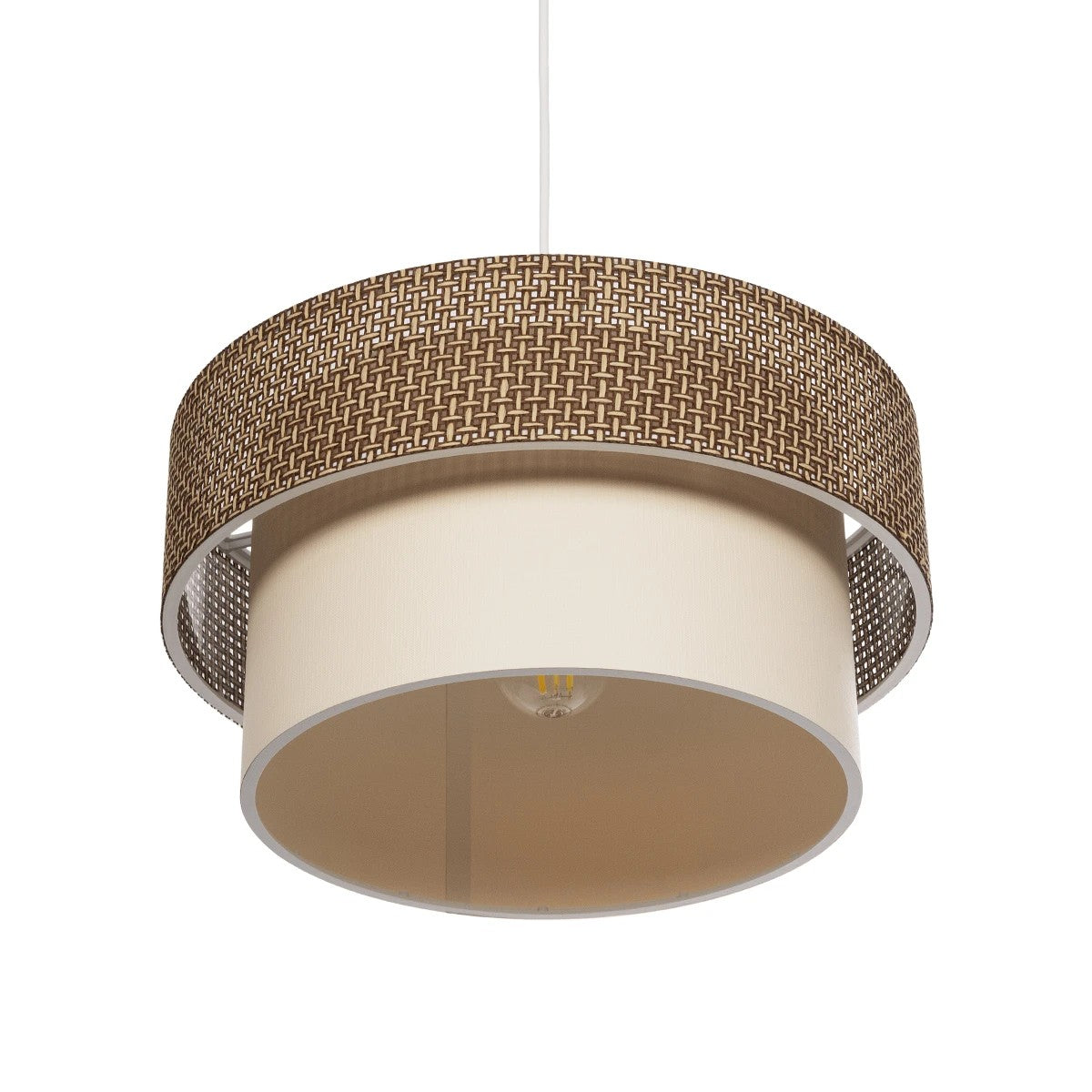 GloboStar® LIVI 203-0175 Μοντέρνο Κρεμαστό Φωτιστικό Καπέλο Μονόφωτο 1 x E27 IP20 Σκούρο Καφέ & Μπεζ Ύφασμα - Μ38 x Π38 x Υ30cm - ledmania.gr