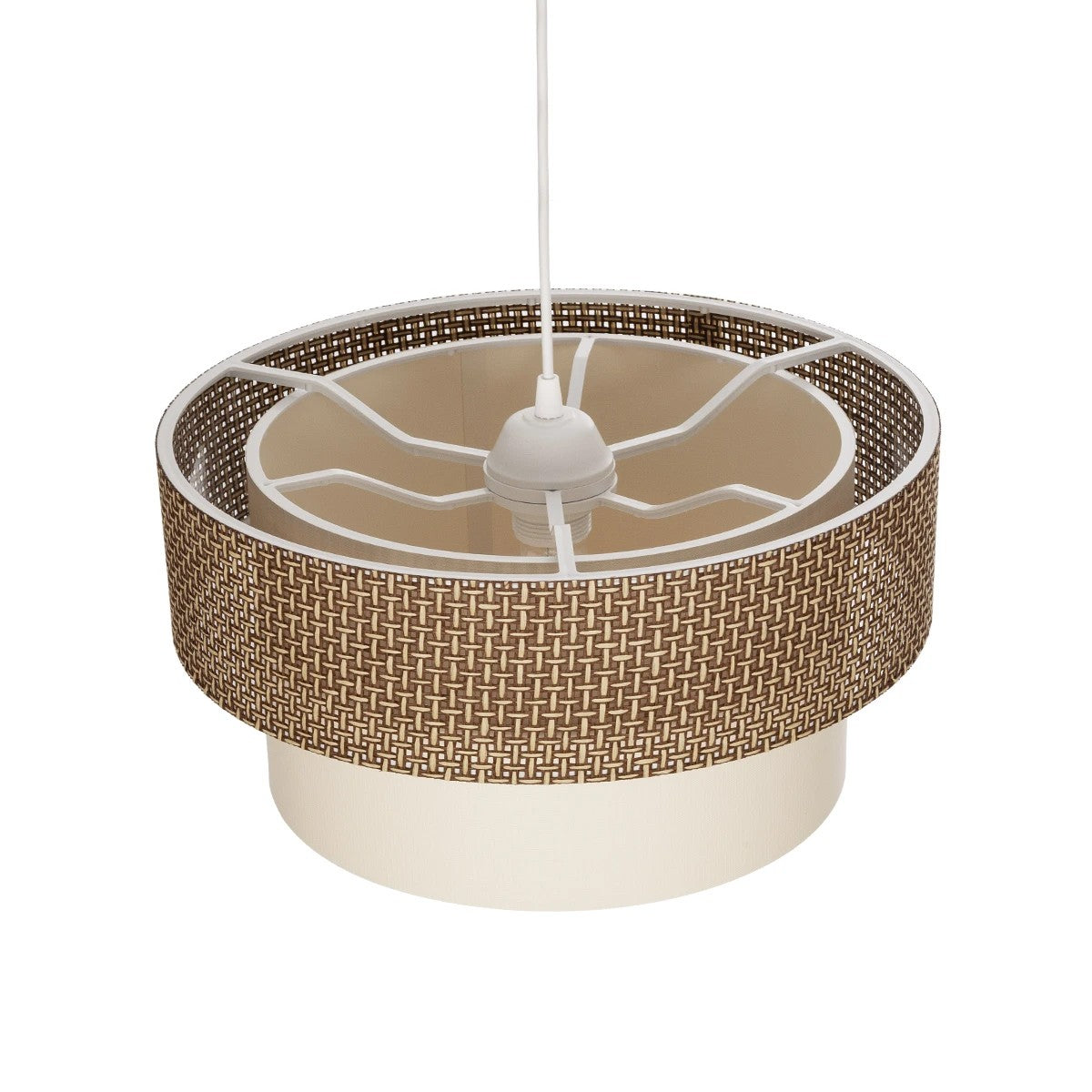 GloboStar® LIVI 203-0175 Μοντέρνο Κρεμαστό Φωτιστικό Καπέλο Μονόφωτο 1 x E27 IP20 Σκούρο Καφέ & Μπεζ Ύφασμα - Μ38 x Π38 x Υ30cm - ledmania.gr