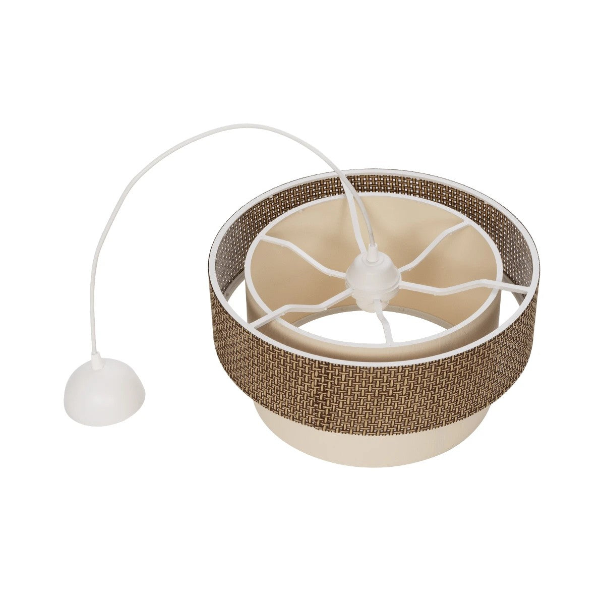 GloboStar® LIVI 203-0175 Μοντέρνο Κρεμαστό Φωτιστικό Καπέλο Μονόφωτο 1 x E27 IP20 Σκούρο Καφέ & Μπεζ Ύφασμα - Μ38 x Π38 x Υ30cm - ledmania.gr