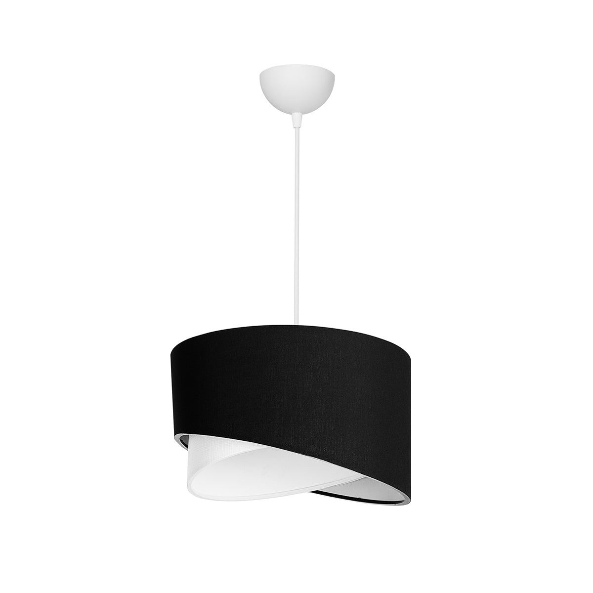 GloboStar® LILI 203-0176 Μοντέρνο Κρεμαστό Φωτιστικό Καπέλο Μονόφωτο 1 x E27 IP20 Μαύρο & Λευκό Ύφασμα - Μ38 x Π38 x Υ95cm - ledmania.gr