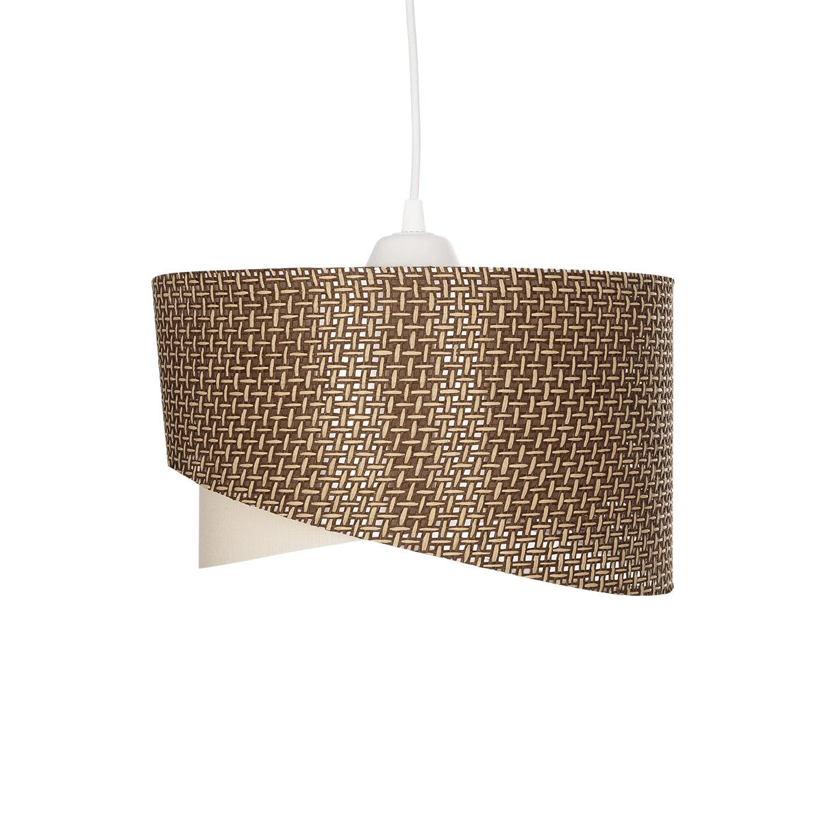 GloboStar® LILI 203-0177 Μοντέρνο Κρεμαστό Φωτιστικό Καπέλο Μονόφωτο 1 x E27 IP20 Καφέ & Μπεζ Ύφασμα - Μ30 x Π30 x Υ95cm - ledmania.gr