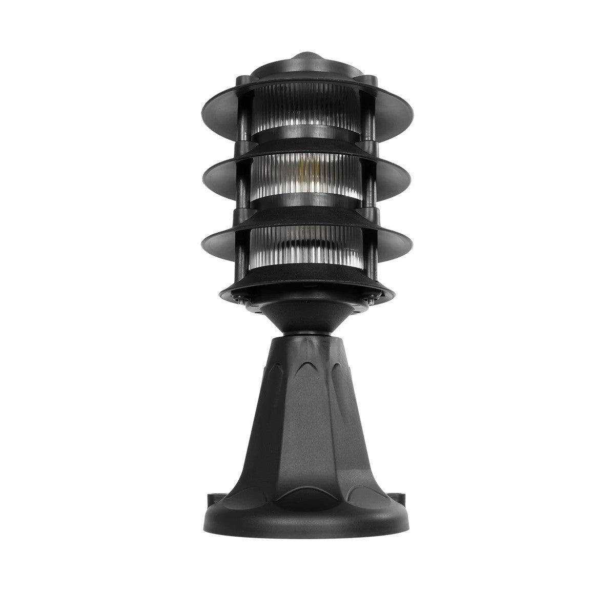 GloboStar® LANTERNA 203-0243 Μοντέρνο Επιδαπέδιο Φωτιστικό Φαναράκι Μονόφωτο 1 x E27 IP44 Μαύρο & Διάφανο Πλαστικό - Μ16 x Π16 x Υ35cm - ledmania.gr