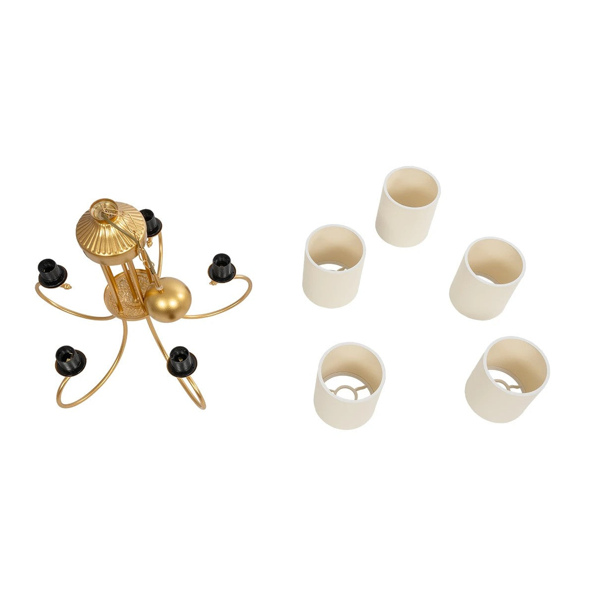 GLOBOSTAR® TRITON 203-0254 Vintage Κρεμαστό Φωτιστικό Οροφής με Ντουί 5 x E27 AC 220-240V IP20 - Χρυσό & Μπεζ - Μ50 x Π50 x Υ48cm - ledmania.gr