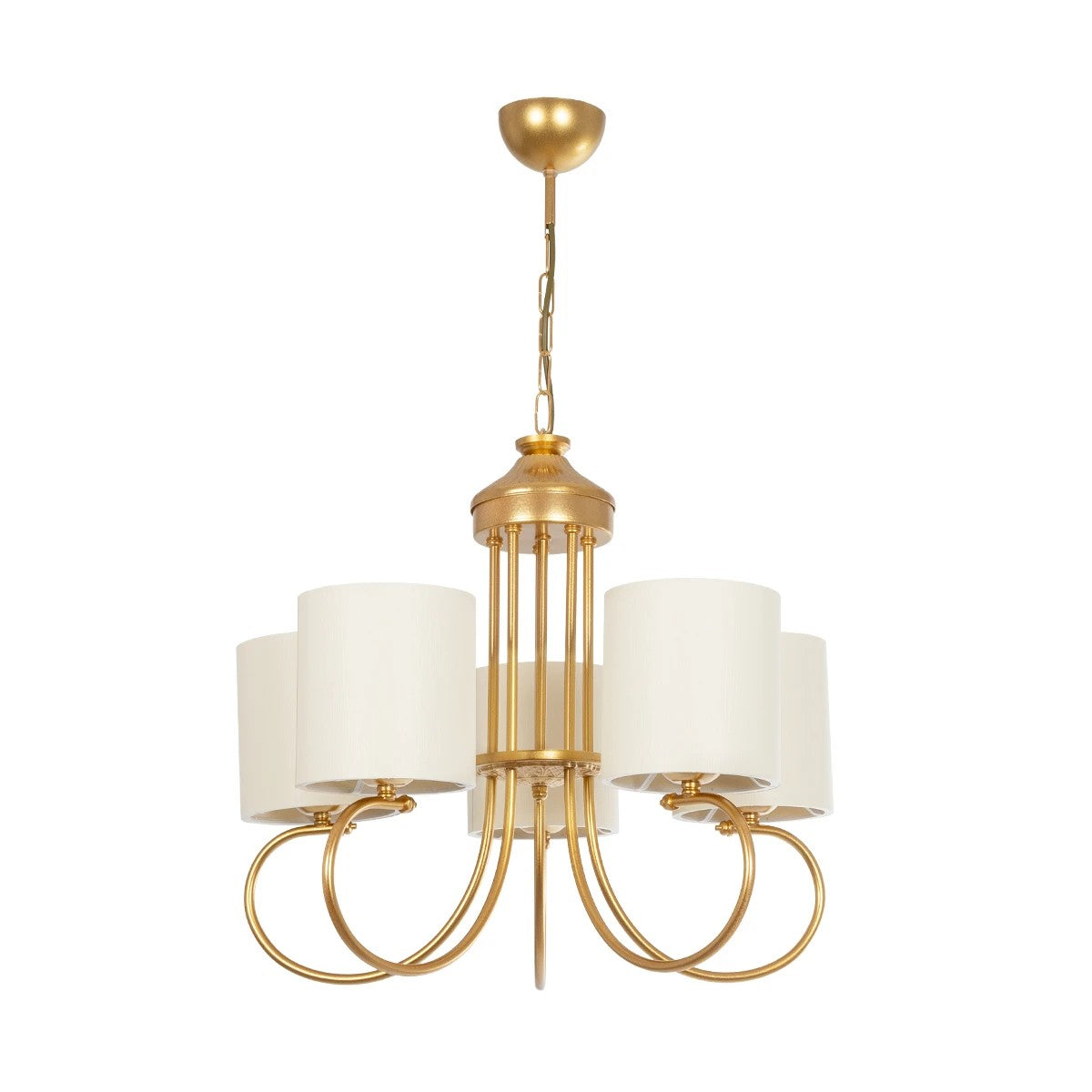 GLOBOSTAR® TRITON 203-0254 Vintage Κρεμαστό Φωτιστικό Οροφής με Ντουί 5 x E27 AC 220-240V IP20 - Χρυσό & Μπεζ - Μ50 x Π50 x Υ48cm - ledmania.gr