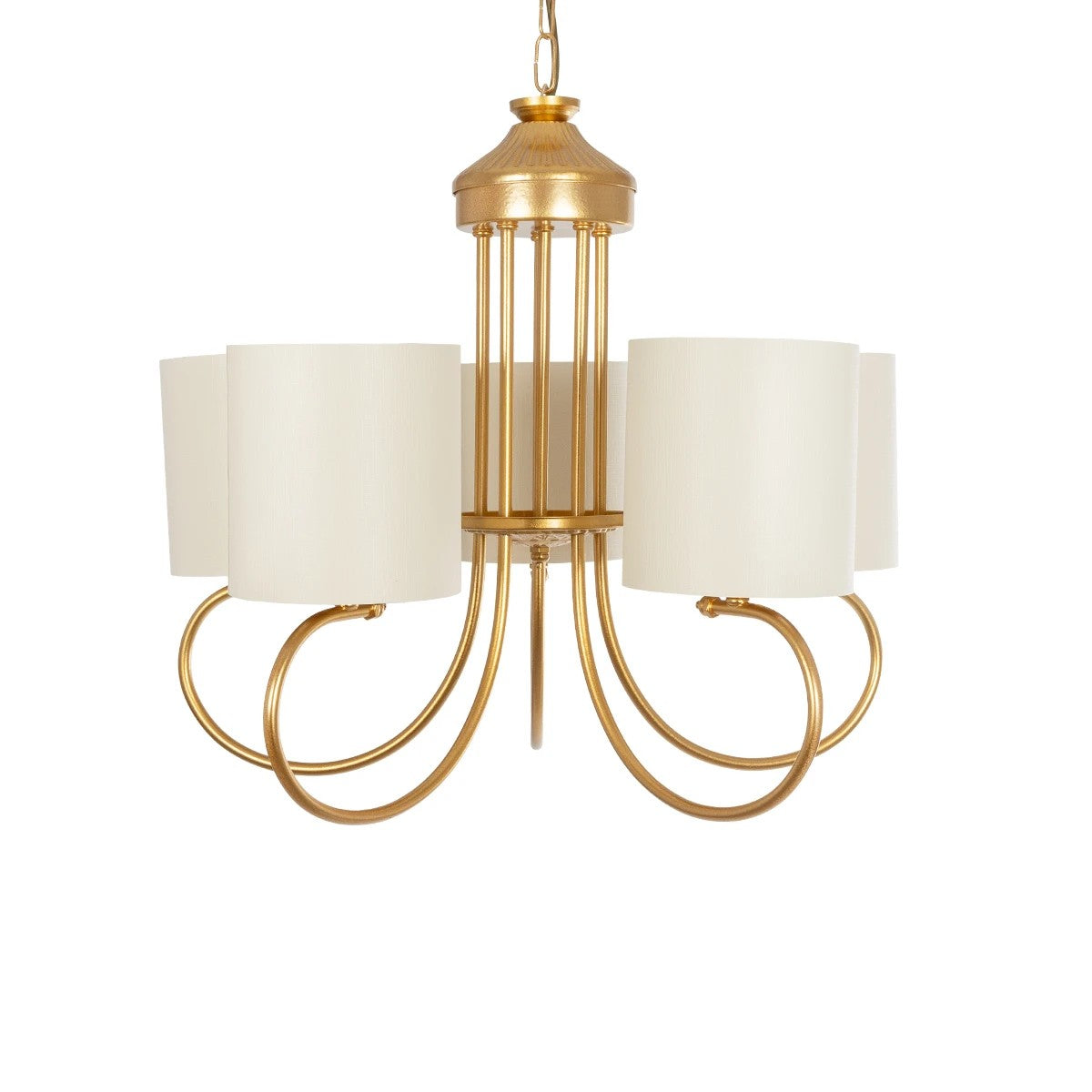 GLOBOSTAR® TRITON 203-0254 Vintage Κρεμαστό Φωτιστικό Οροφής με Ντουί 5 x E27 AC 220-240V IP20 - Χρυσό & Μπεζ - Μ50 x Π50 x Υ48cm - ledmania.gr