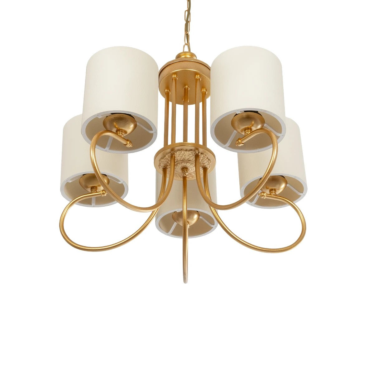 GLOBOSTAR® TRITON 203-0254 Vintage Κρεμαστό Φωτιστικό Οροφής με Ντουί 5 x E27 AC 220-240V IP20 - Χρυσό & Μπεζ - Μ50 x Π50 x Υ48cm - ledmania.gr