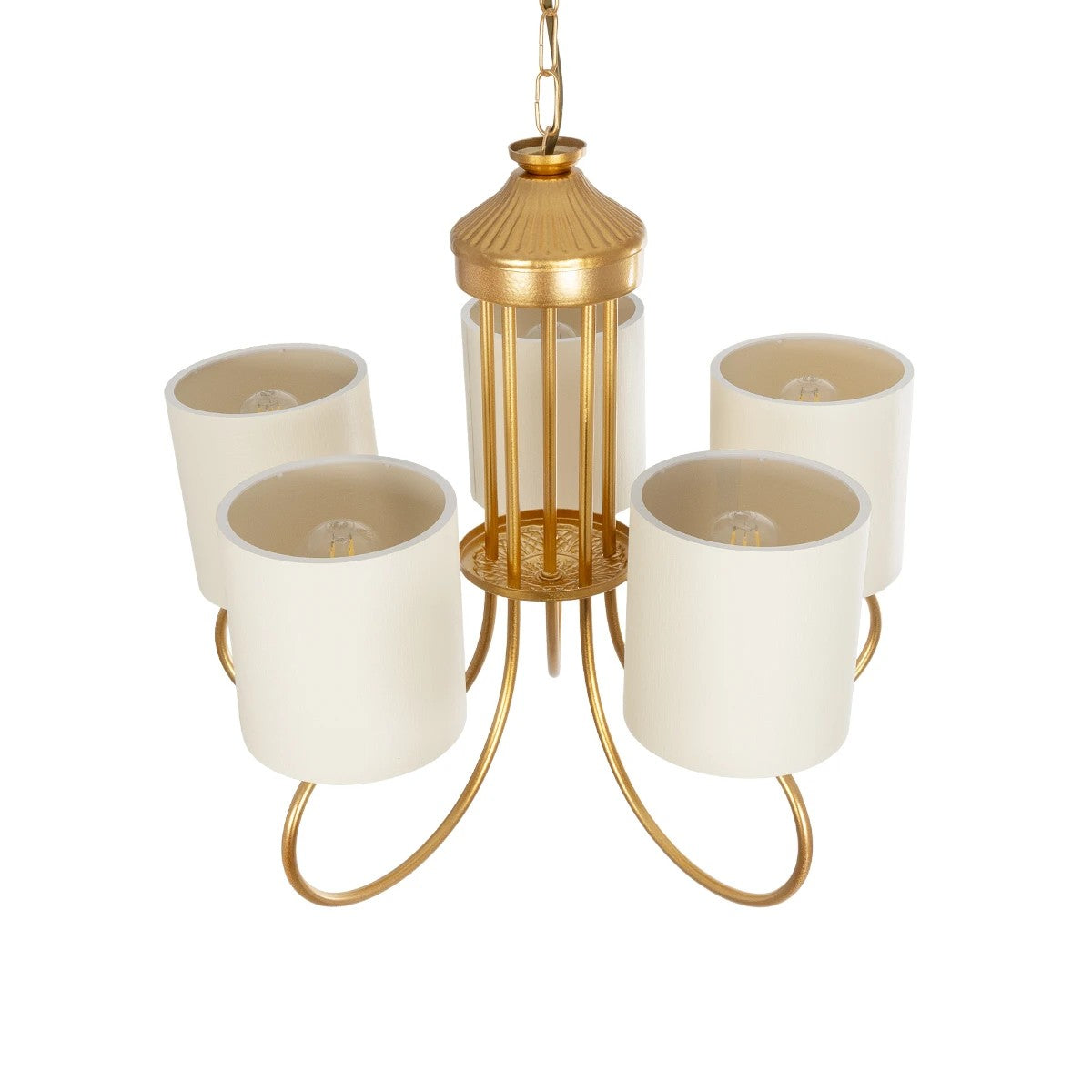 GLOBOSTAR® TRITON 203-0254 Vintage Κρεμαστό Φωτιστικό Οροφής με Ντουί 5 x E27 AC 220-240V IP20 - Χρυσό & Μπεζ - Μ50 x Π50 x Υ48cm - ledmania.gr